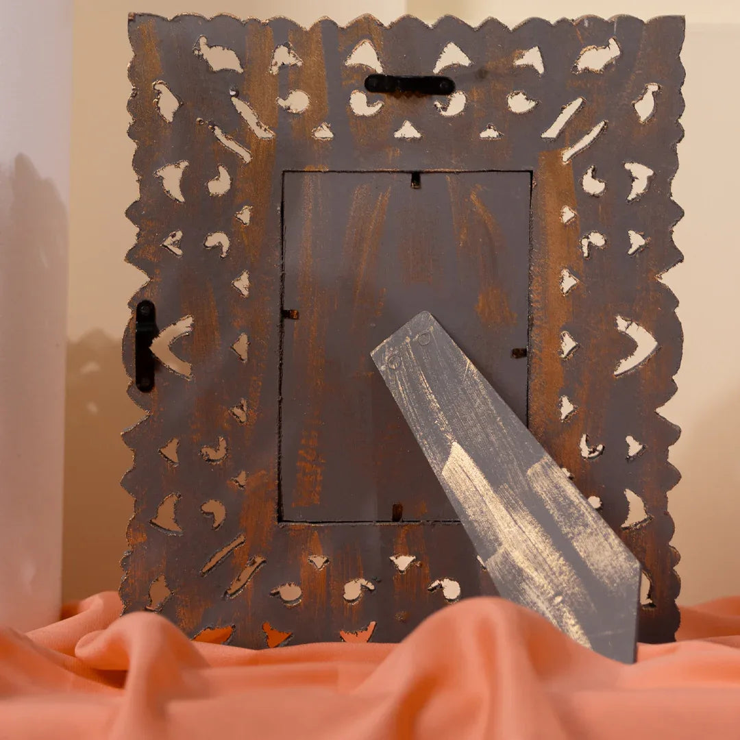 Handcarved Wooden Photo Frame in Silver-Wall Hanging and Tabletop Display