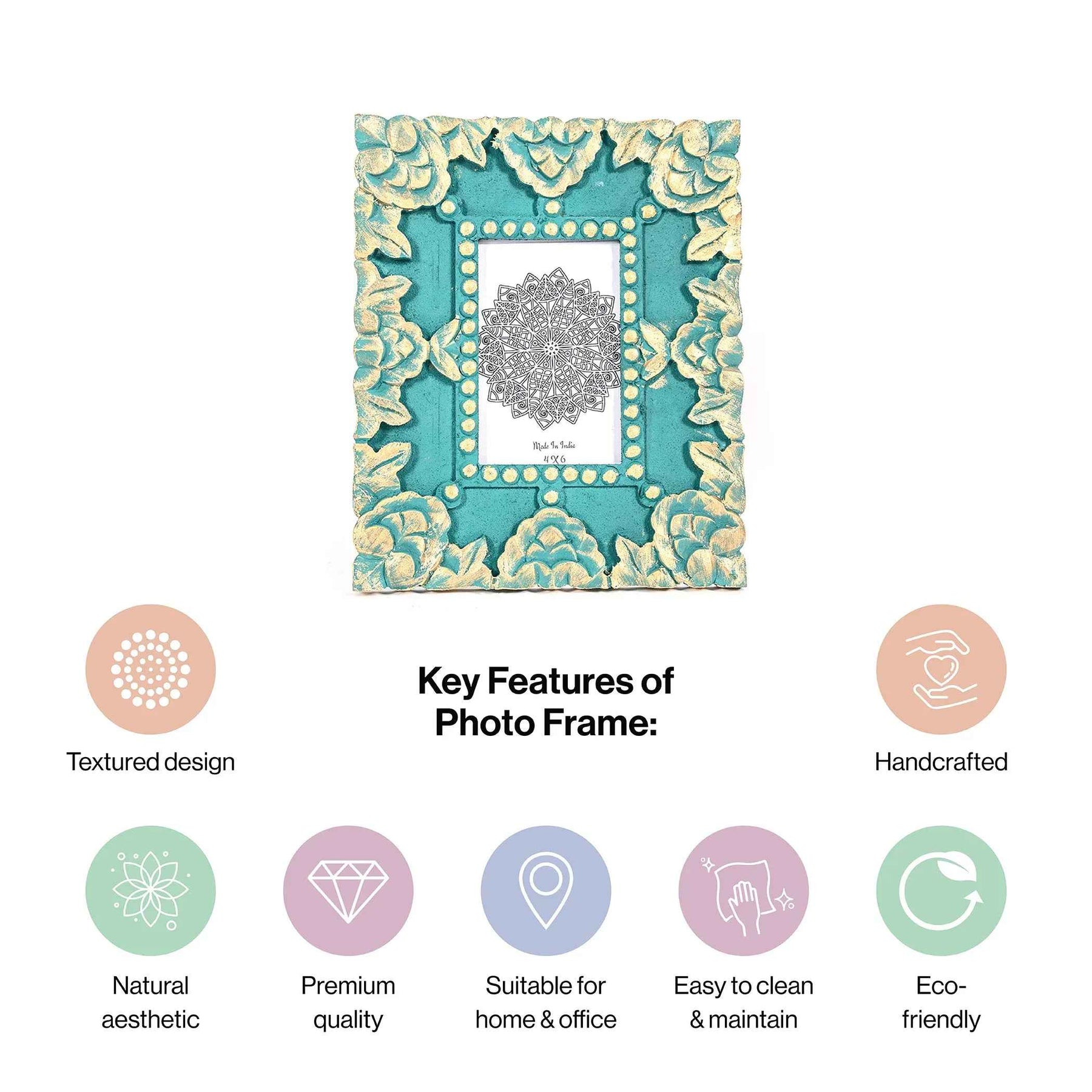 Handcrafted Floral Photo Frame in Sea Green