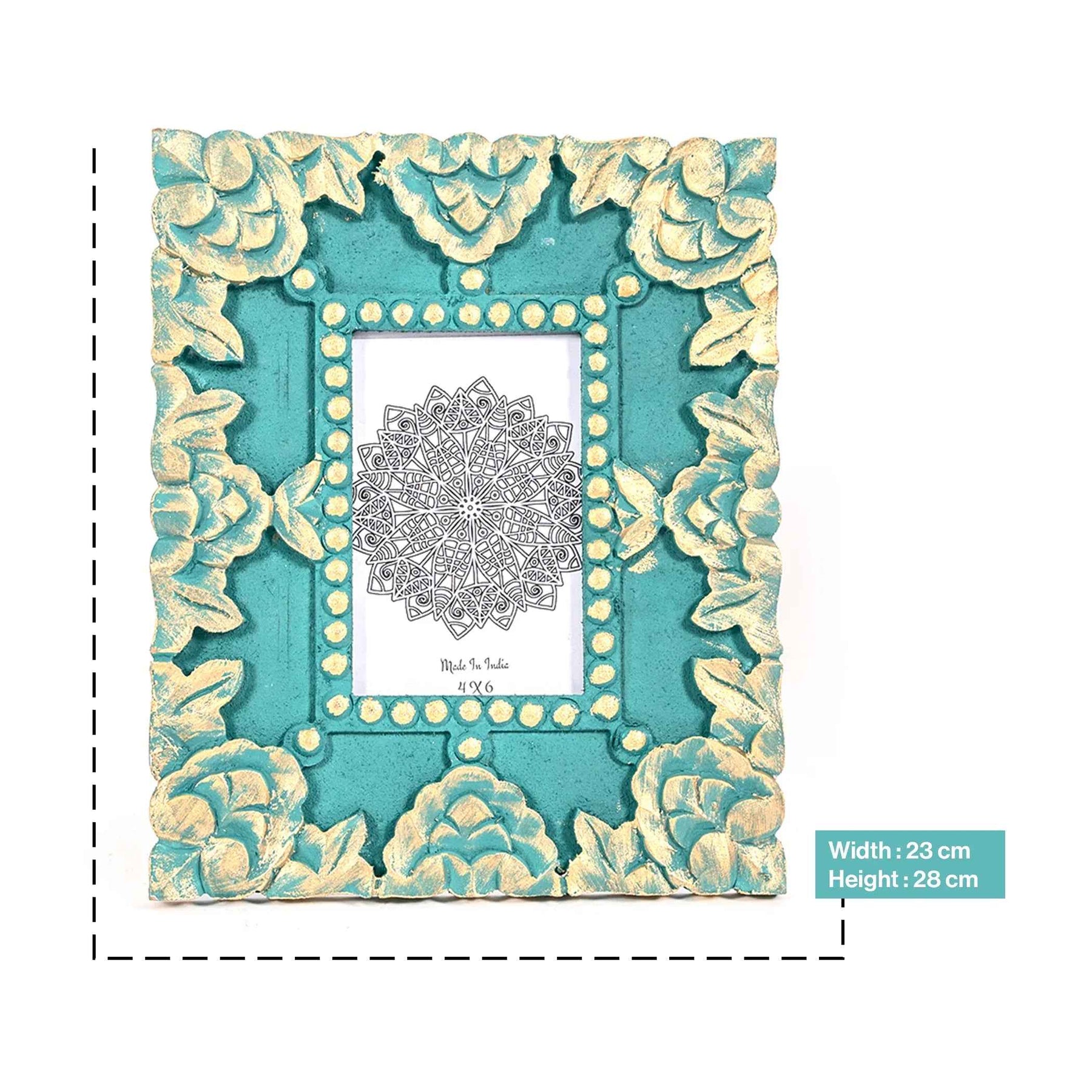 Handcrafted Floral Photo Frame in Sea Green
