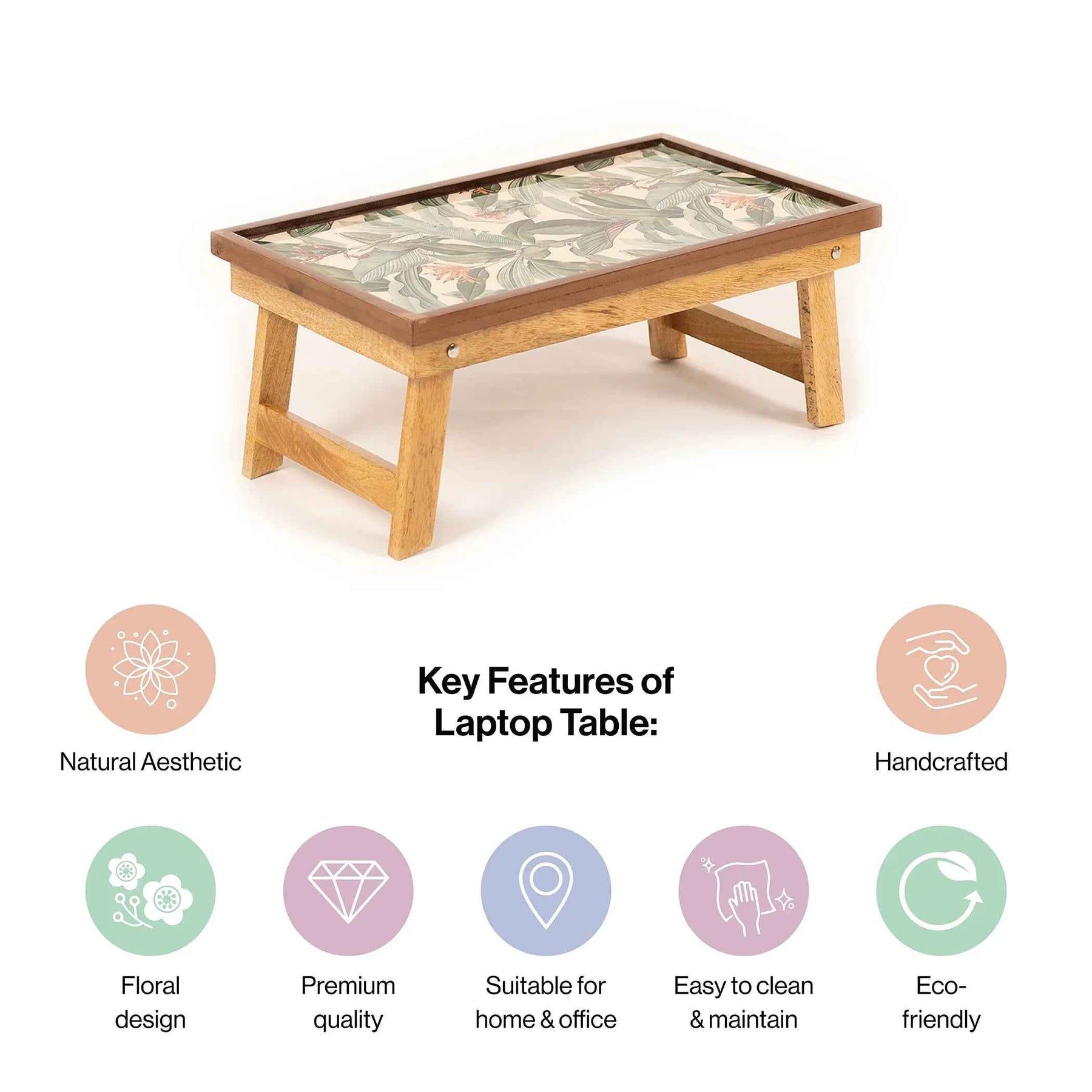 Mango Wood Handmade Fixed Tropical Laptop Table with Epoxy Resin