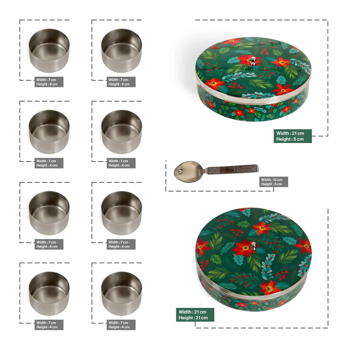 Premium Stainless Steel Masala Box (Spice Box) in Forest Bloom