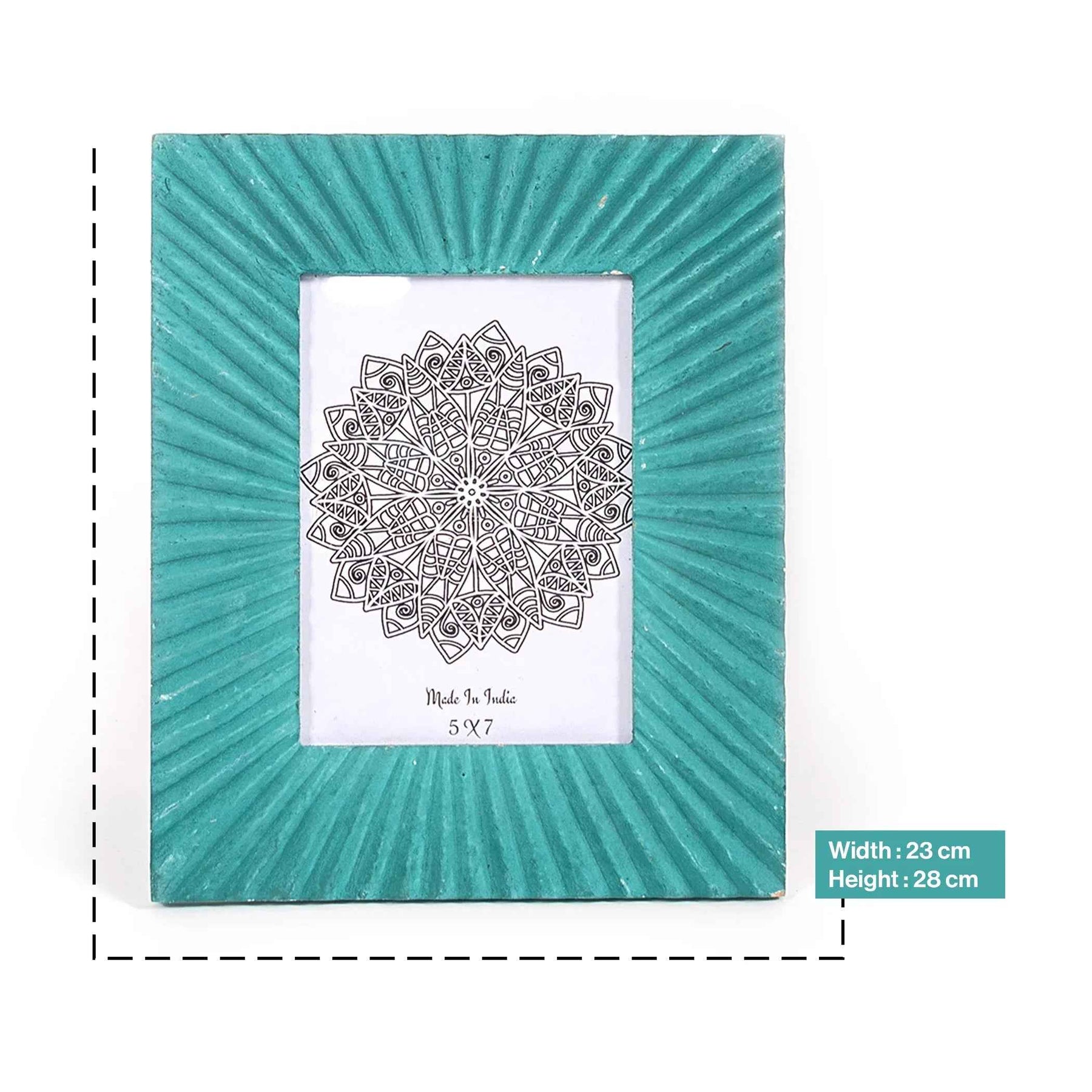 Handcrafted Wooden Sunburst Photo Frame in Royal Green