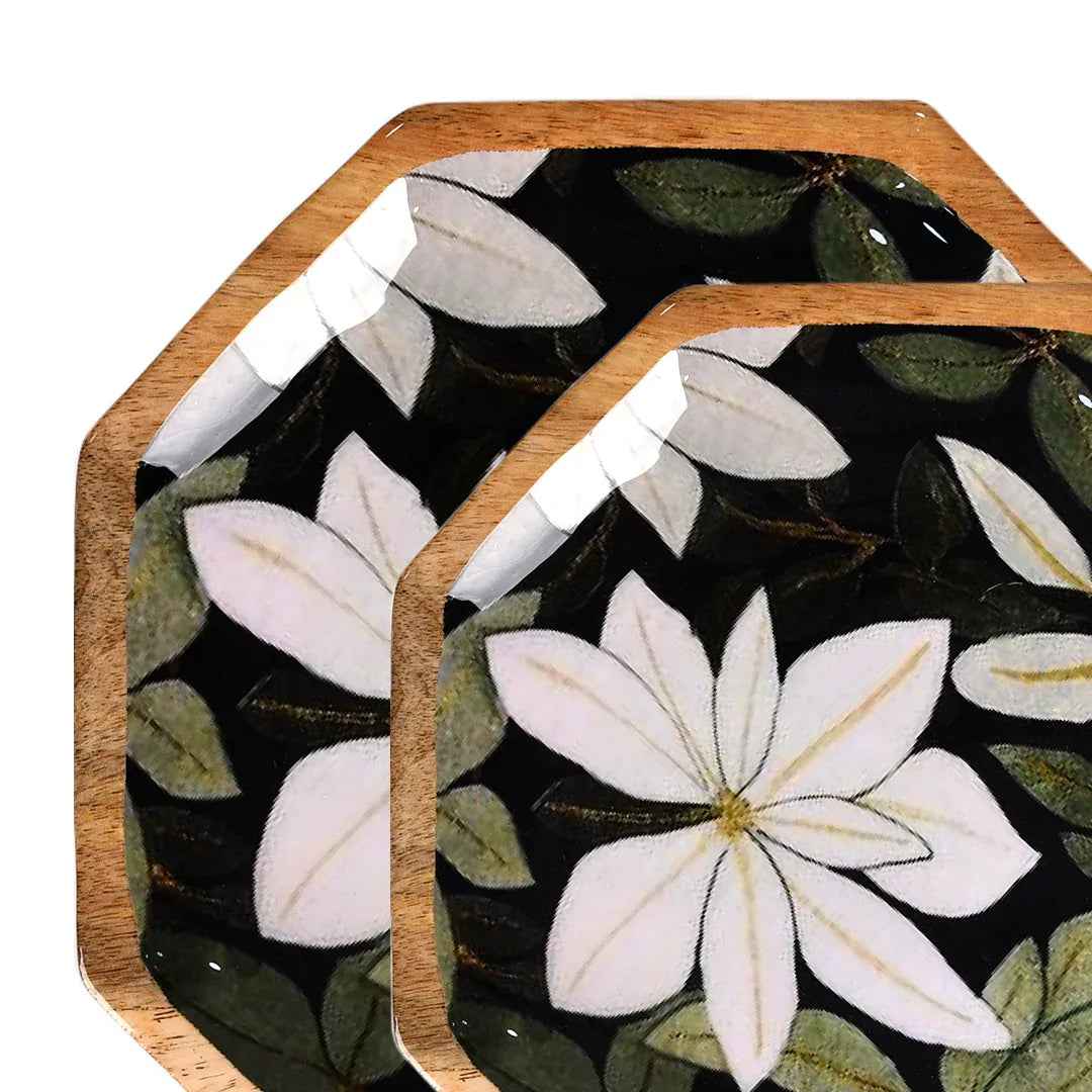Premium Wooden Serving Platters Set with Magnolia Floral Design