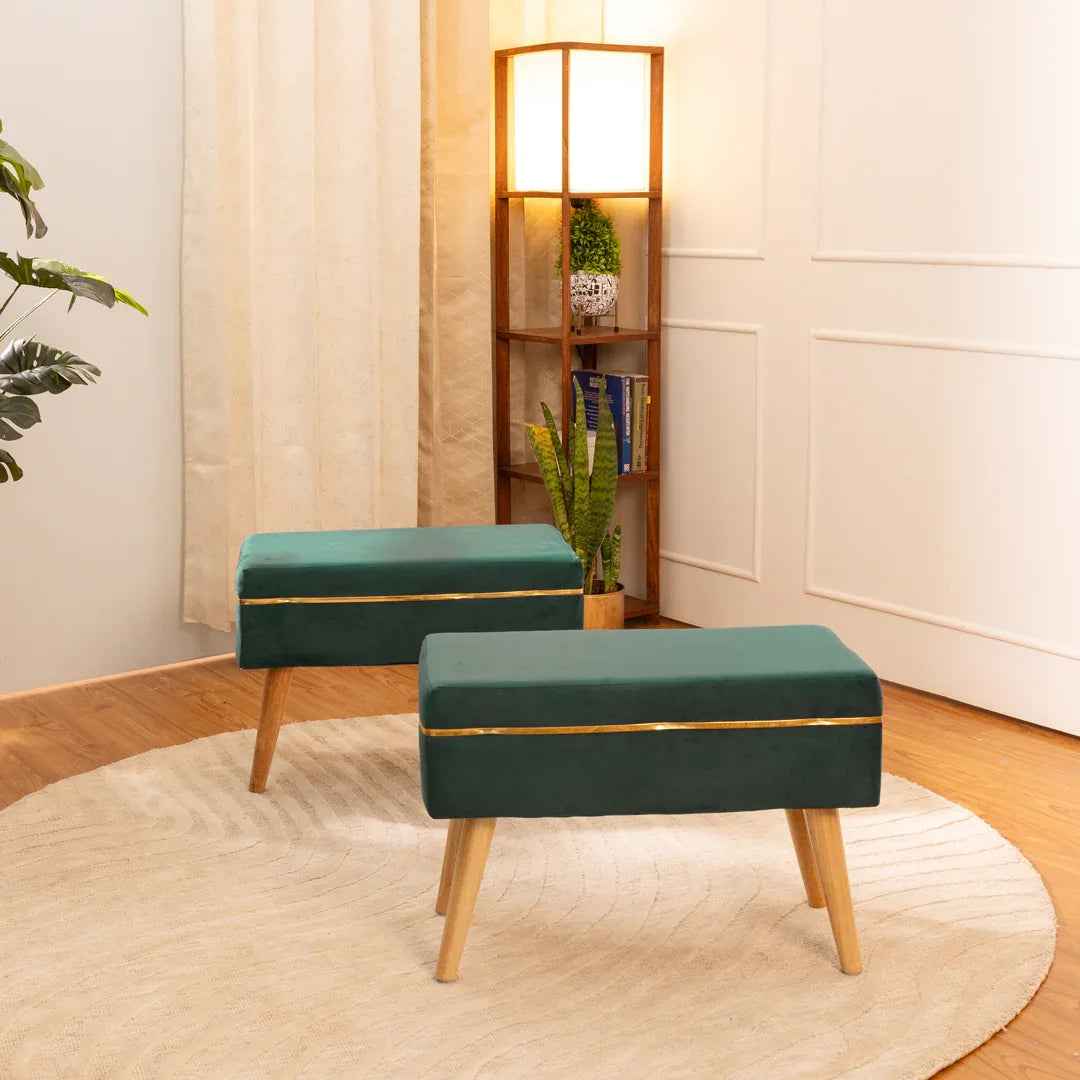 Velvet Oval Bench Set Of 2 in Powder Blue