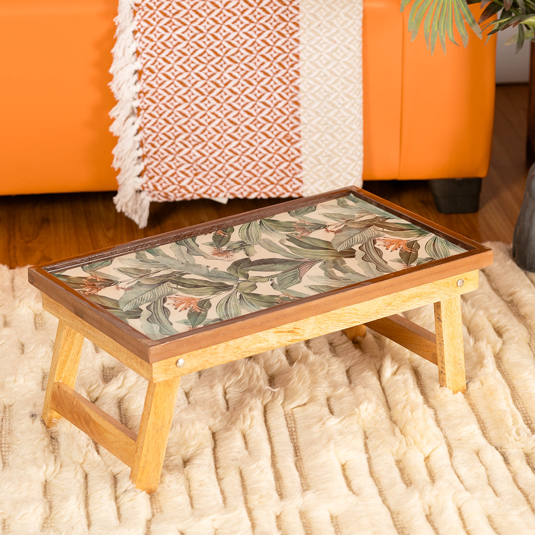 Mango Wood Handmade Fixed Tropical Laptop Table with Epoxy Resin