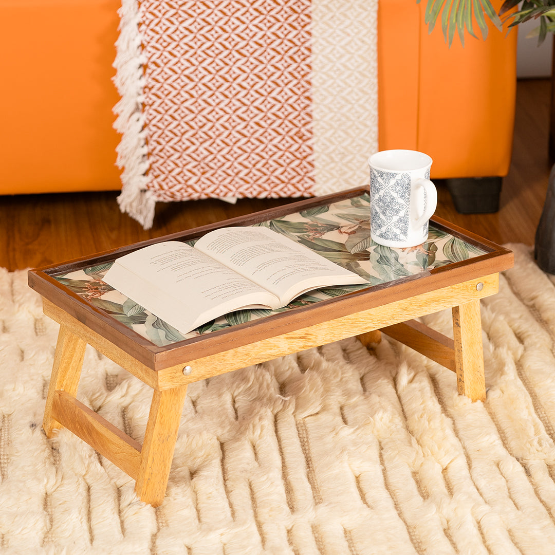 Mango Wood Handmade Fixed Tropical Laptop Table with Epoxy Resin