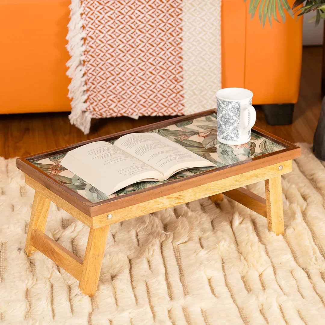 Mango Wood Handmade Fixed Tropical Laptop Table with Epoxy Resin