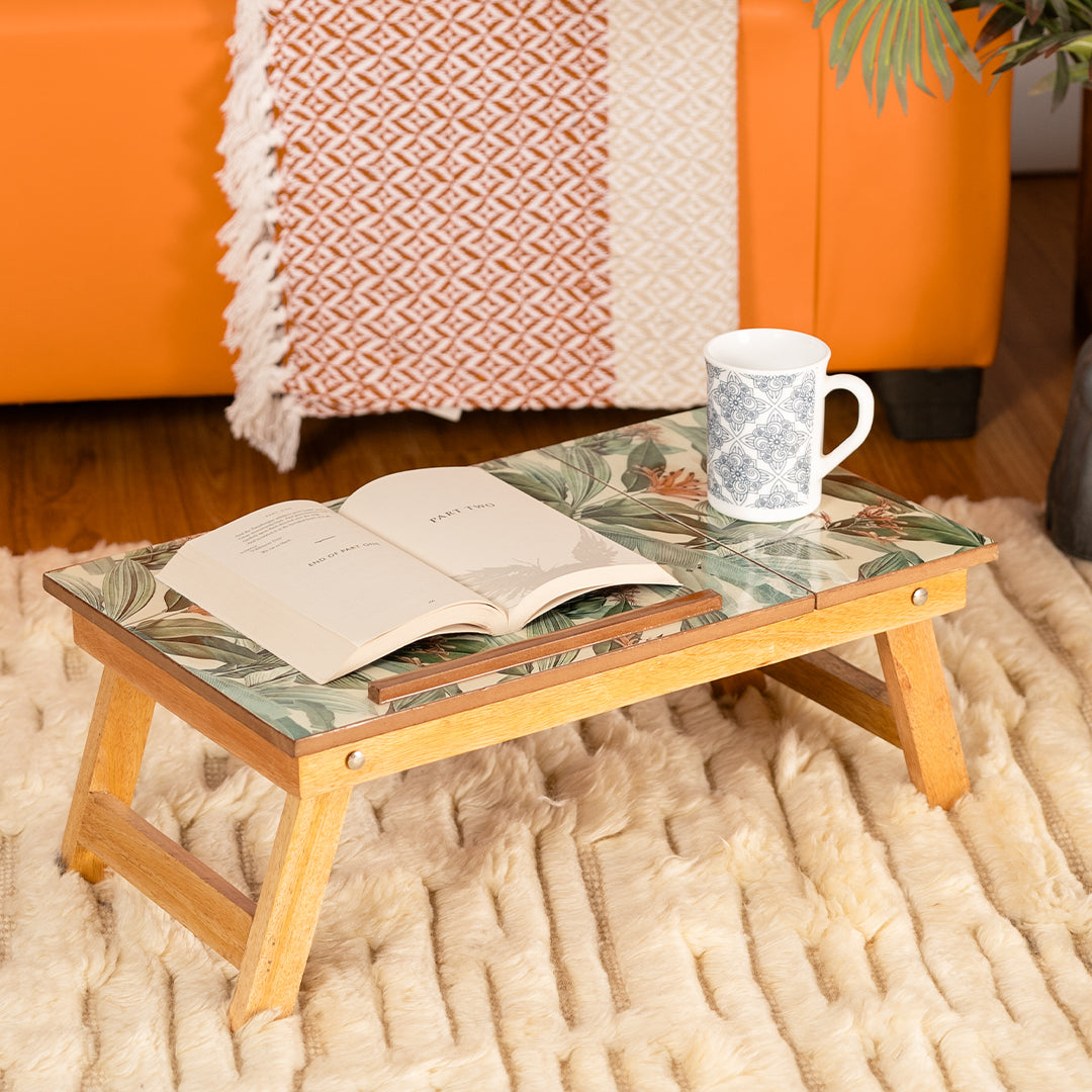 Mango Wood Handmade Folding Laptop Table in Tropical with Epoxy Resin