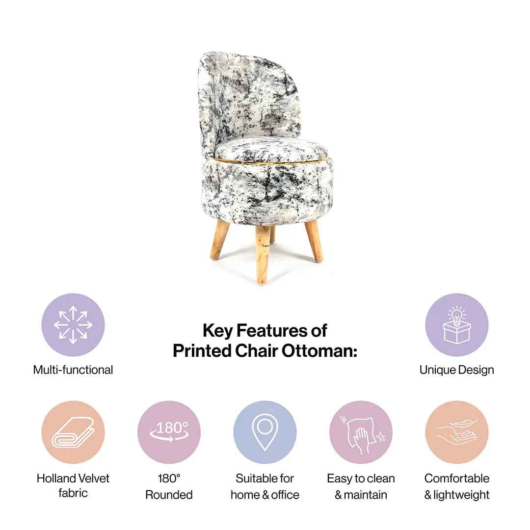 Modern Printed Velvet Chair with Ottoman Footstool in Midnight Smoke