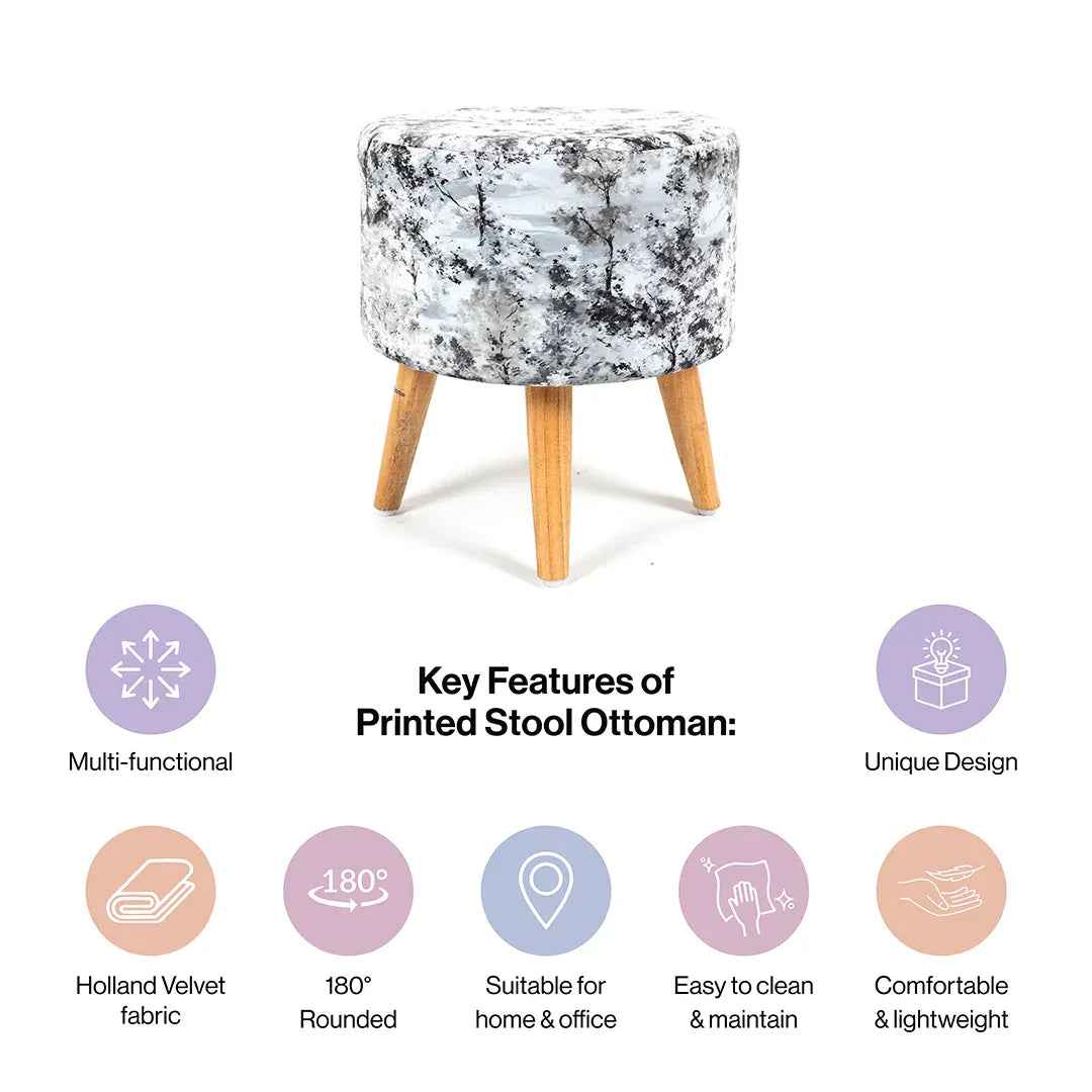 Modern Printed Velvet Chair with Ottoman Footstool in Midnight Smoke