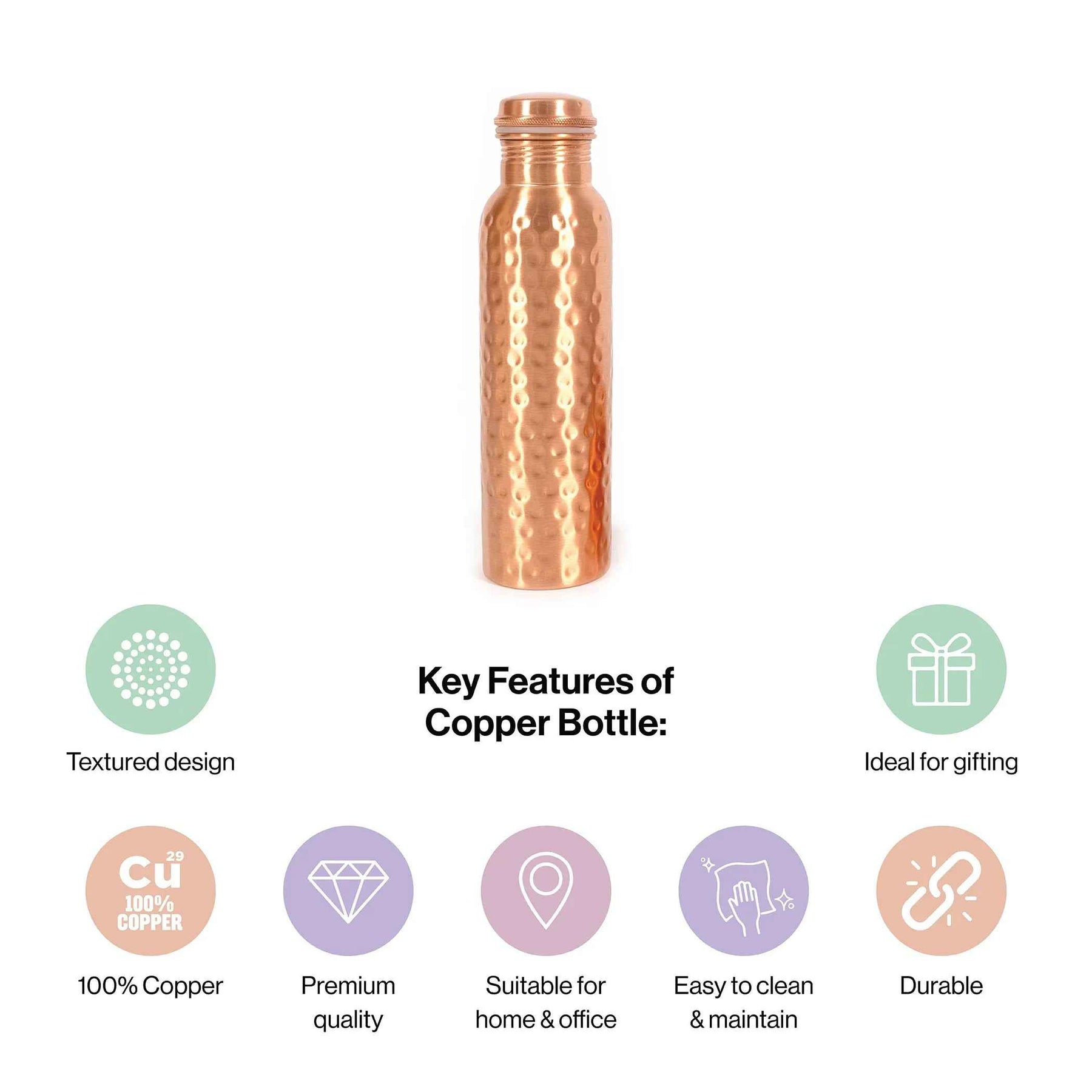 Traditional Hammered Copper Water Bottle in 1Ltr
