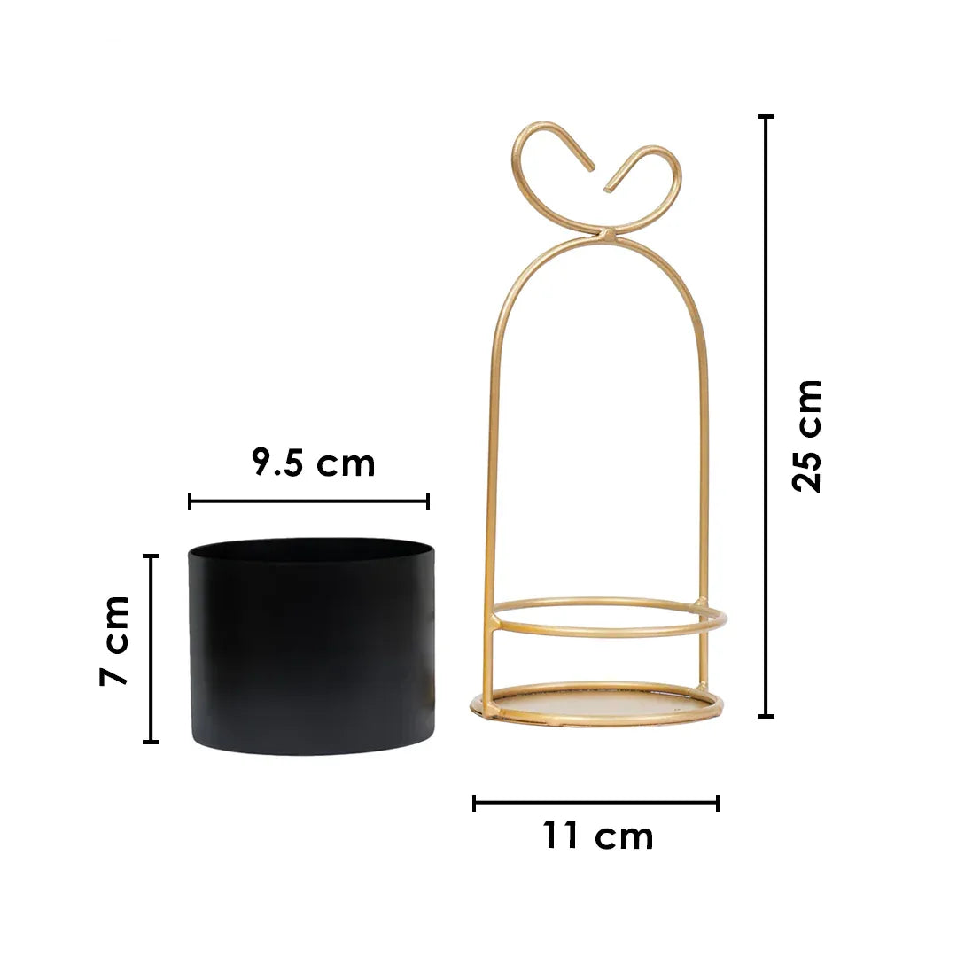 Hanging Black Metal Planter in Gold Wire Basket