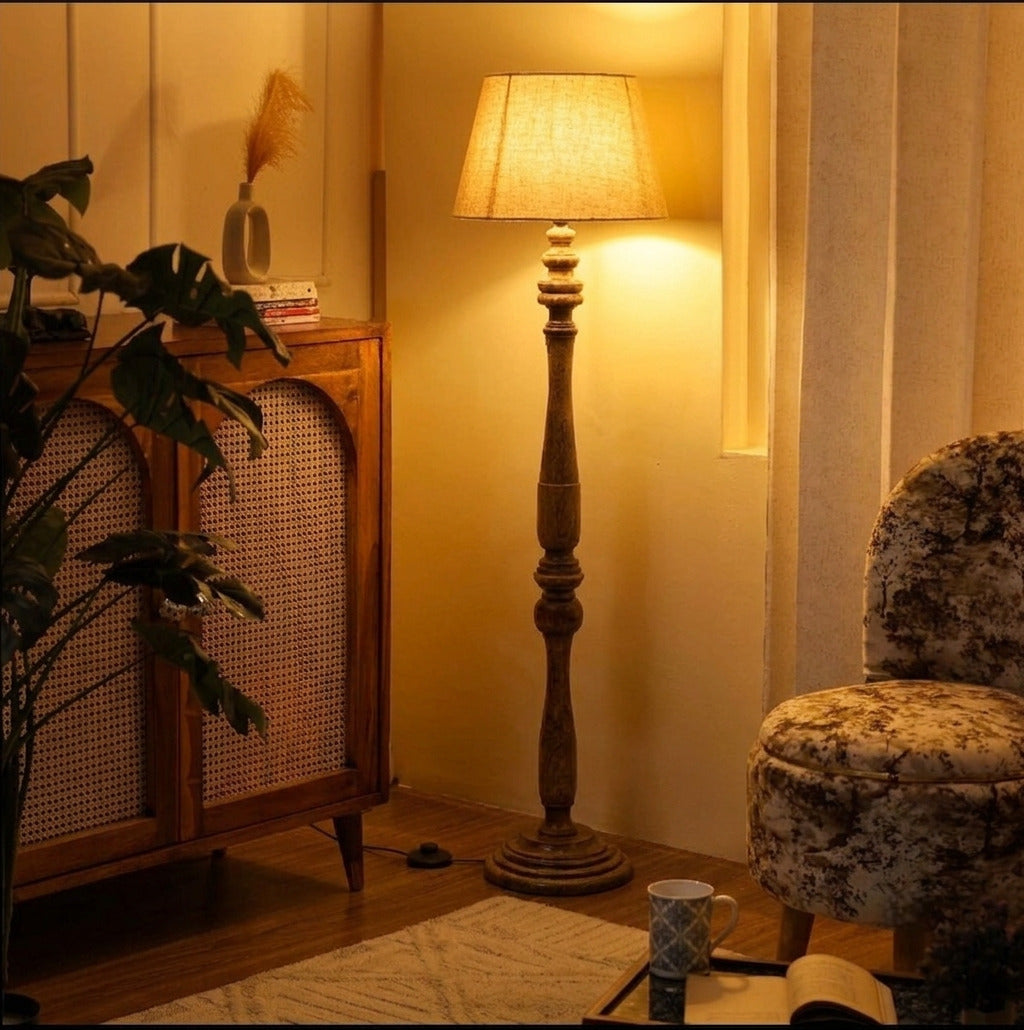 Heritage Wooden Floor Lamp with Shade