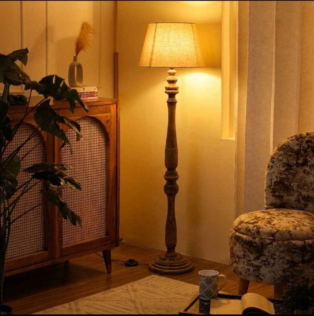 Heritage Wooden Floor Lamp with Shade