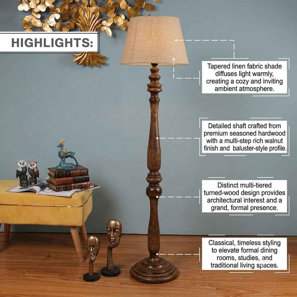 Heritage Wooden Floor Lamp with Shade