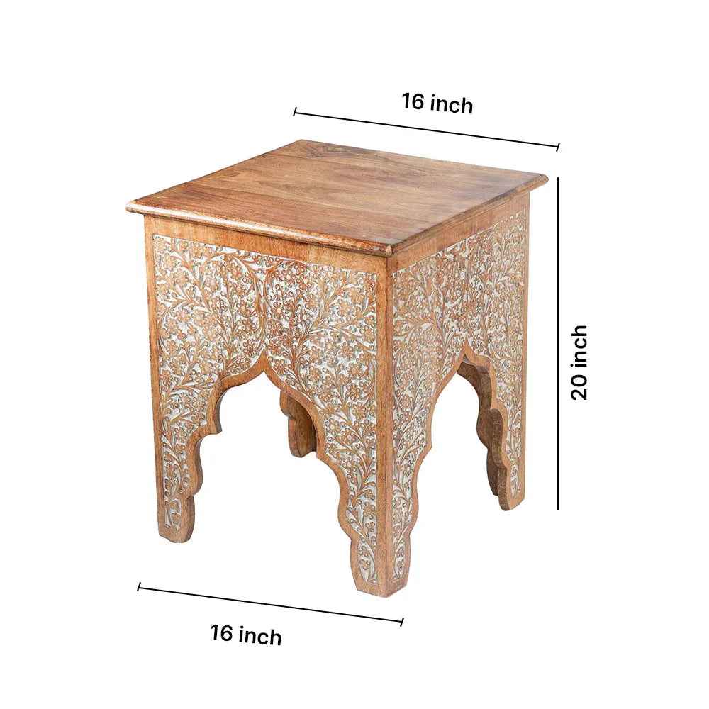 Honey Brown Wood Side Table in Antique Tone
