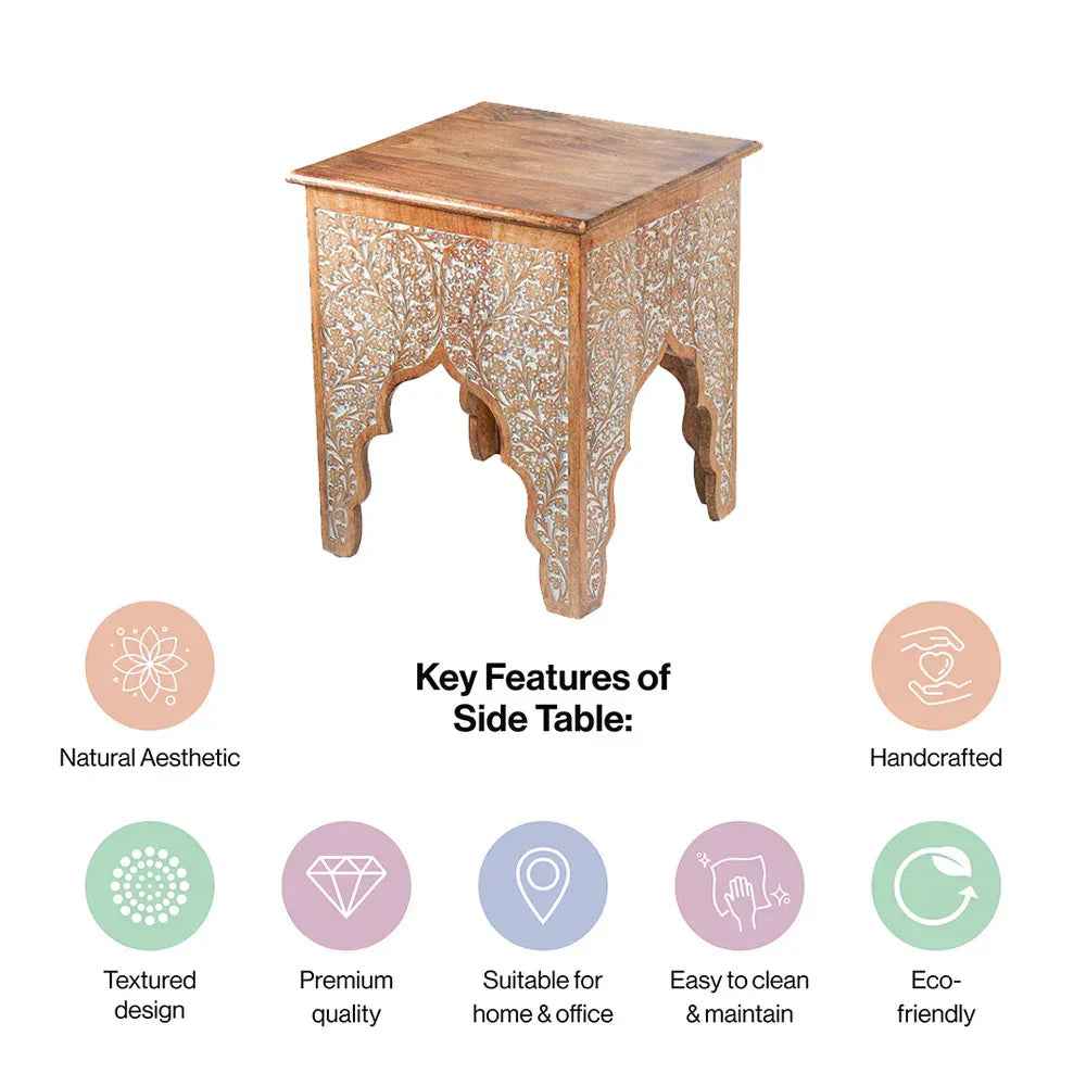 Honey Brown Wood Side Table in Antique Tone