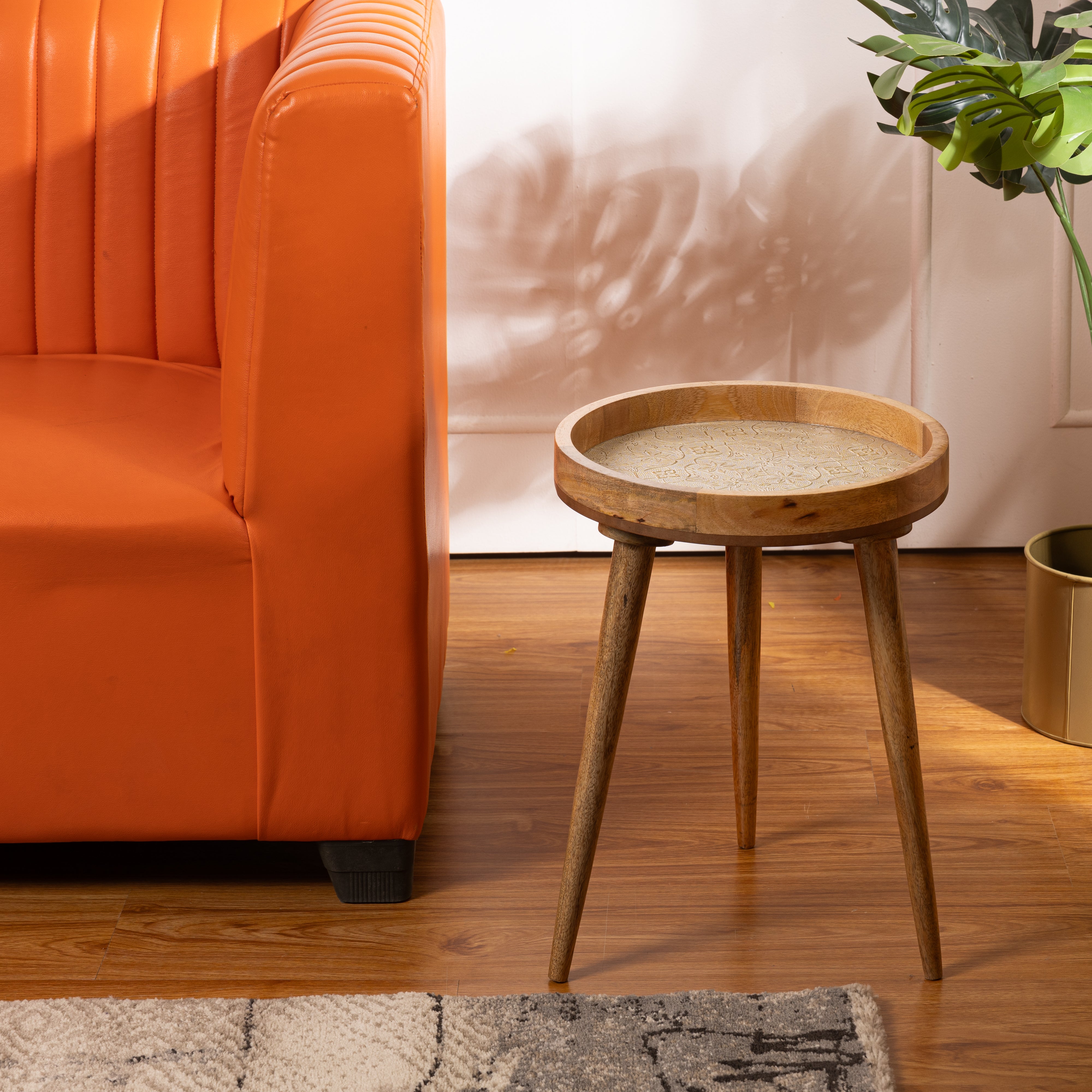 Handcrafted Mango Wood Side End Tables In White Flower