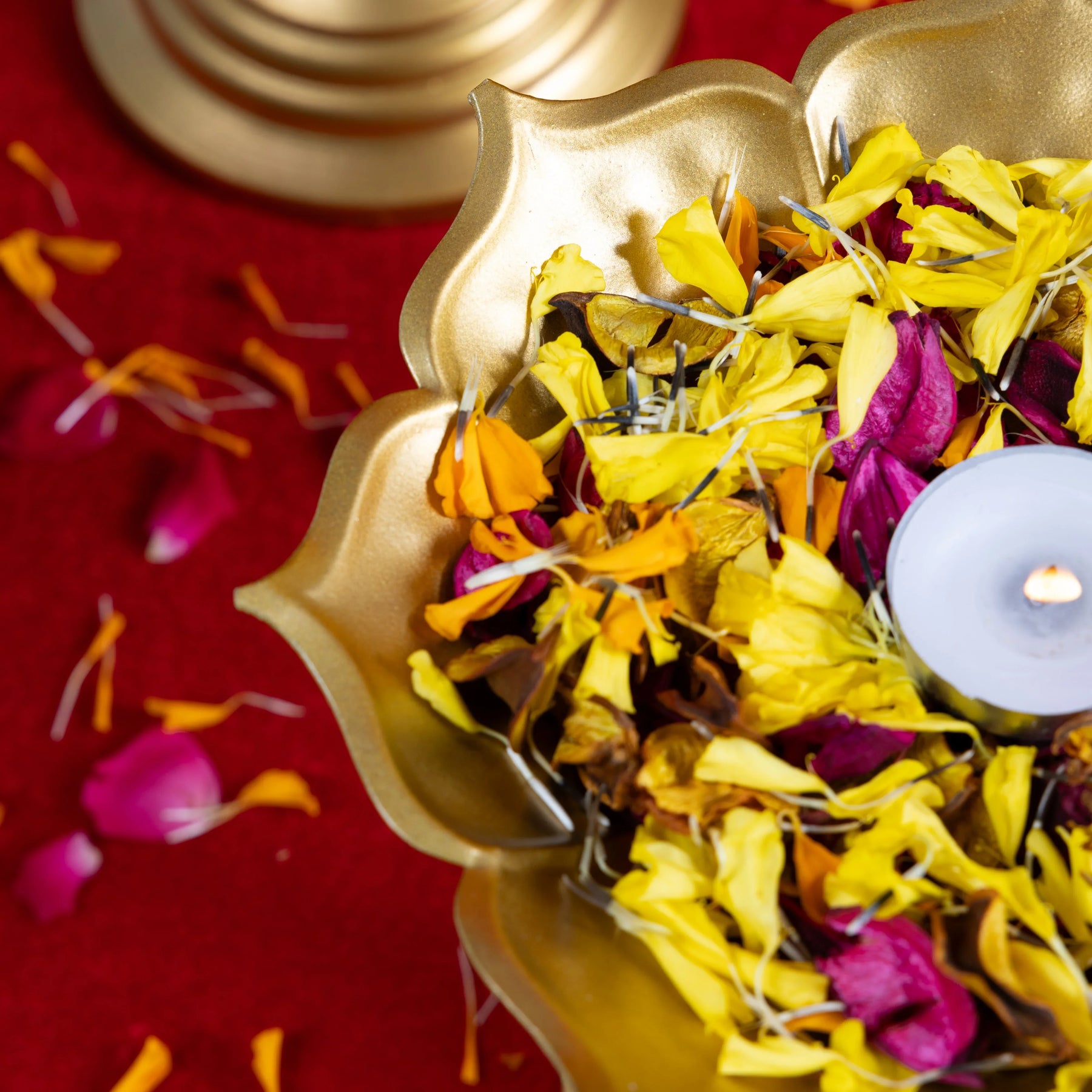 Brass Lotus Urli Bowl with Stand-Set of 3