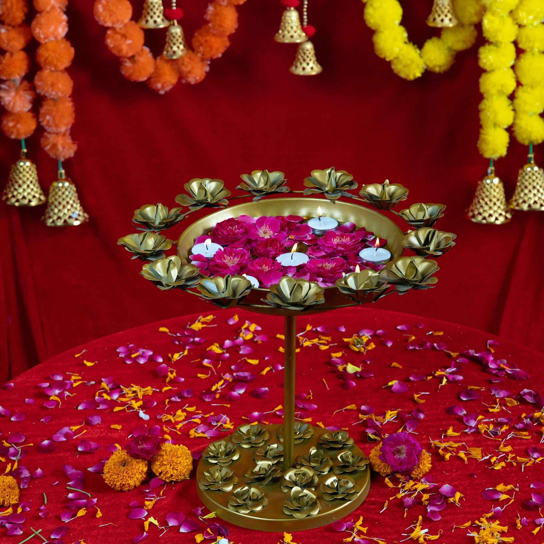 Brass Lotus Flower Diya Stand for Festive Decor