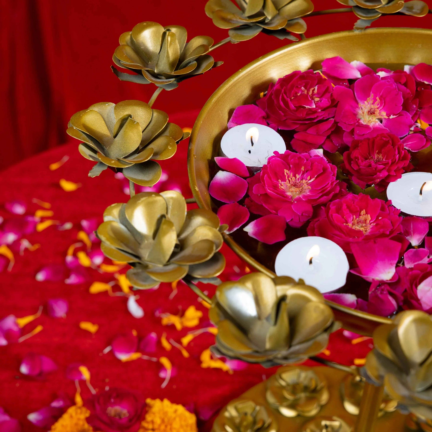 Brass Lotus Flower Diya Stand for Festive Decor
