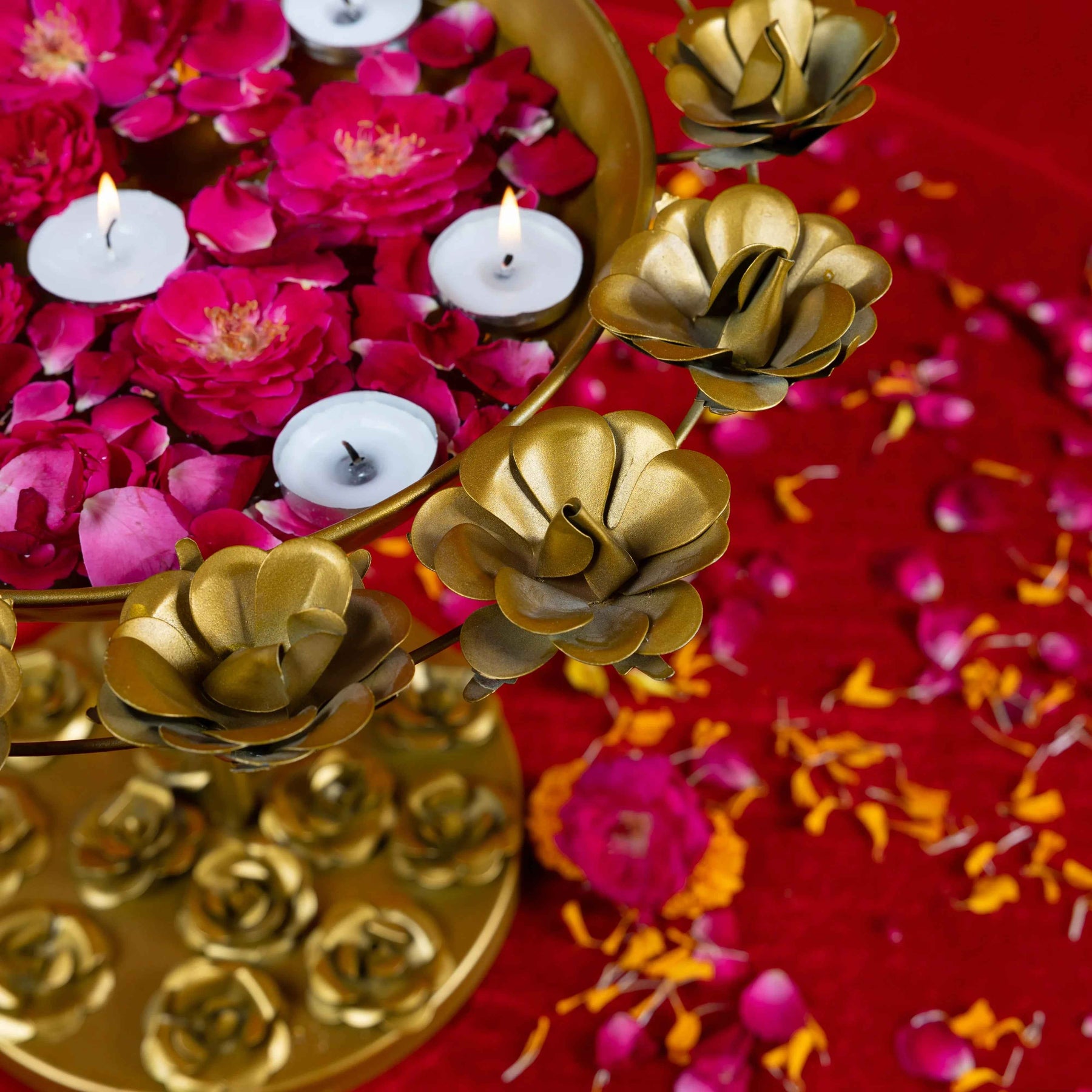 Brass Lotus Flower Diya Stand for Festive Decor