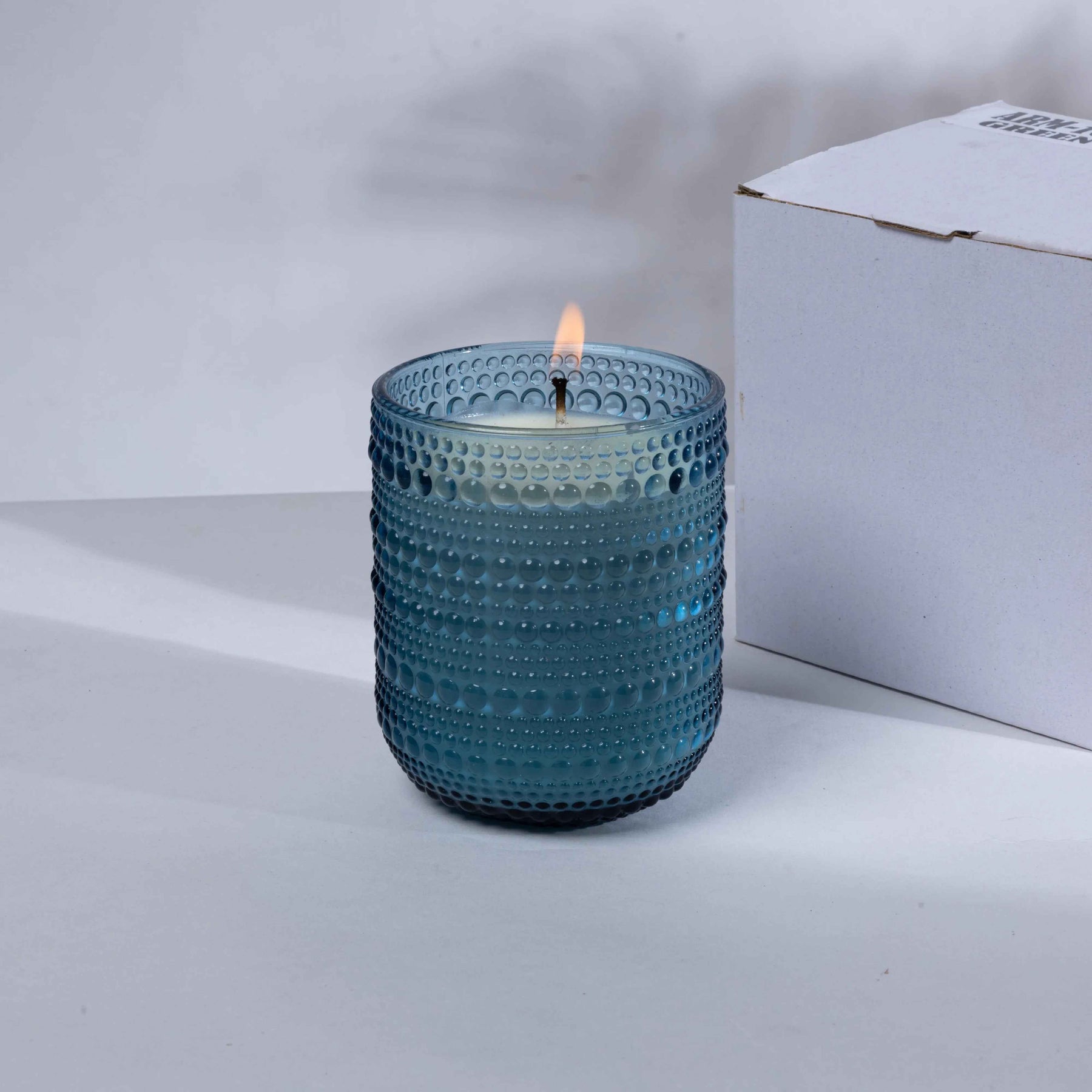 Premium Natural Scented candle in Blue Decorative Glass