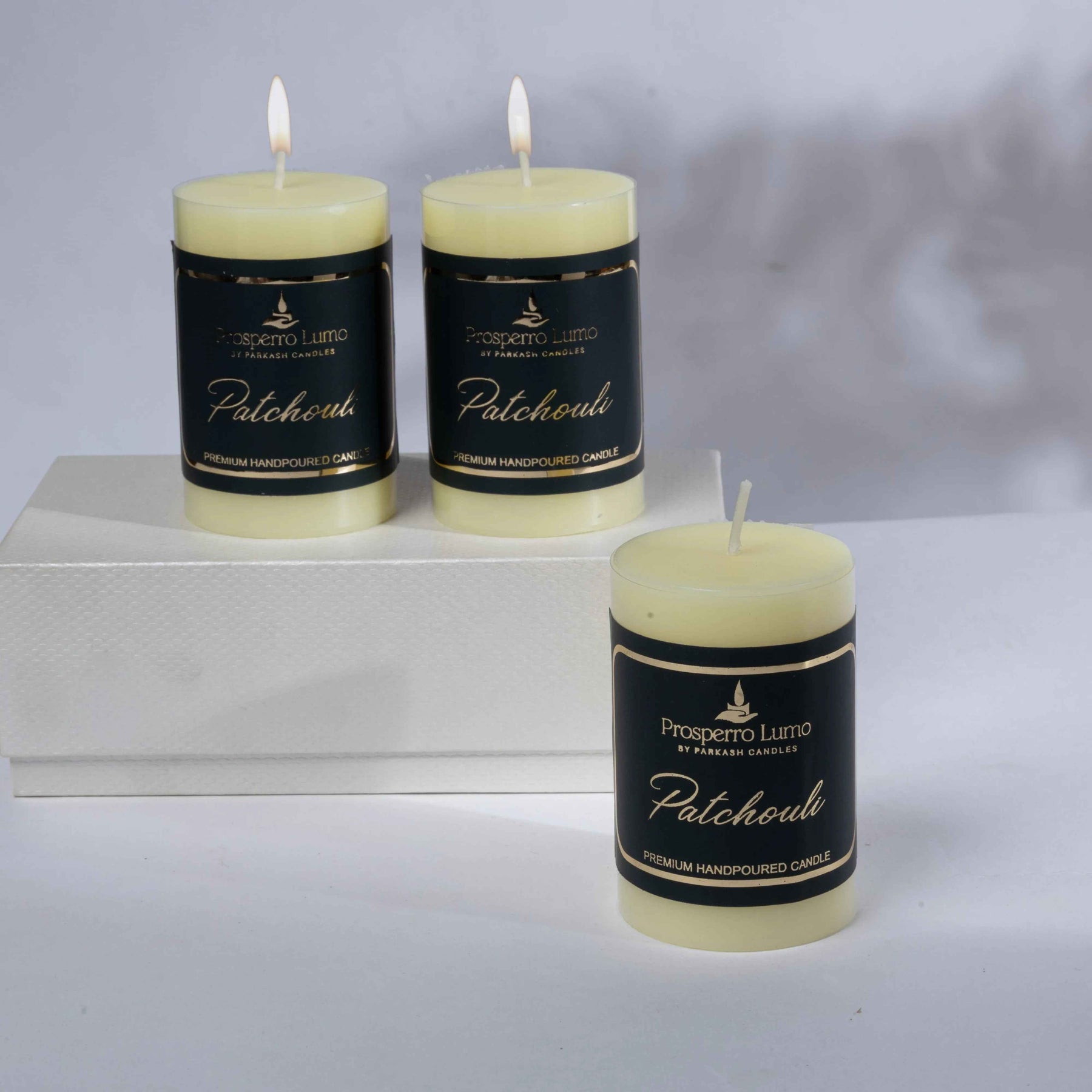 Premium Pillar Scented Candle in Patchouli for Home Decor