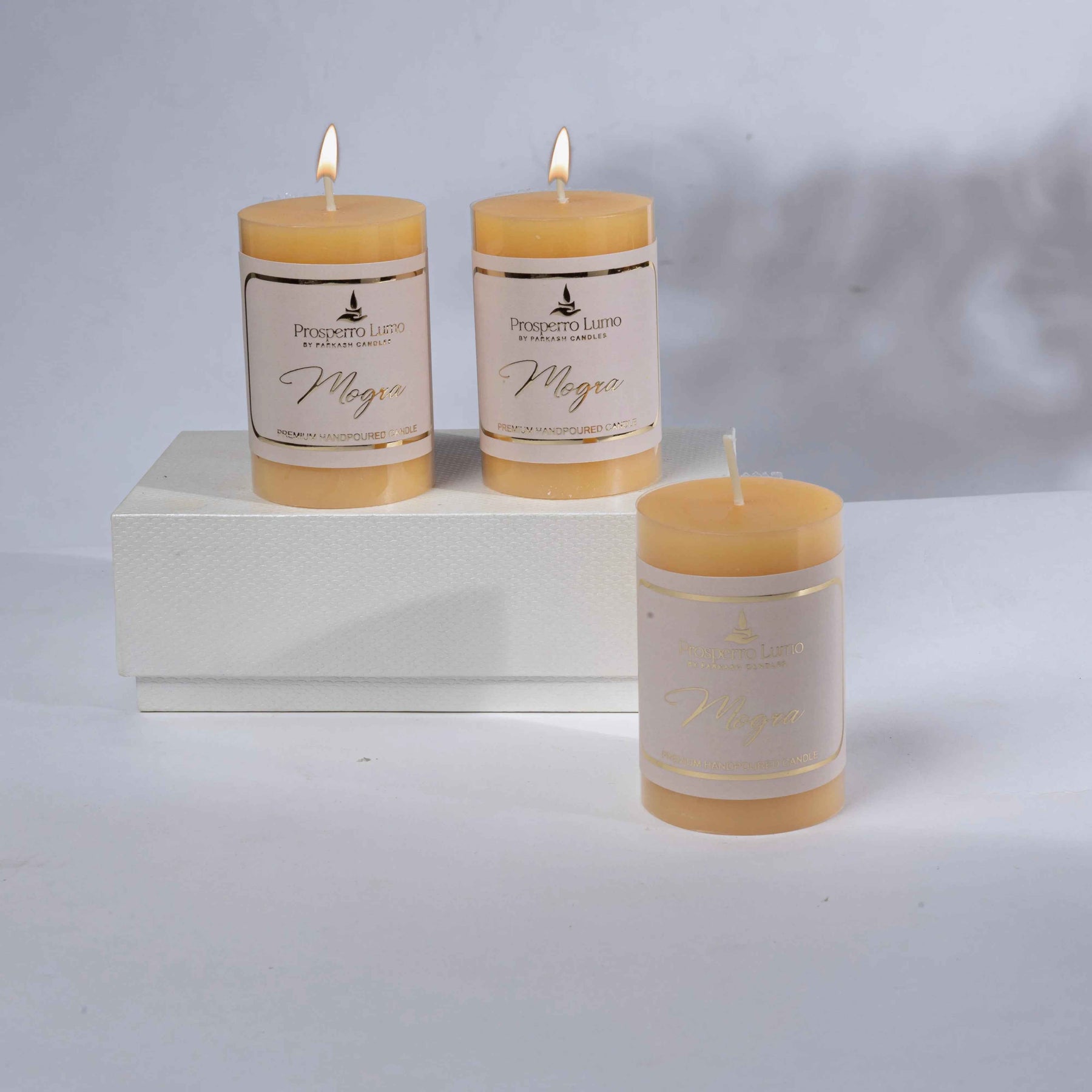 Premium Pillar Scented Candle in Mogra for Home Decor