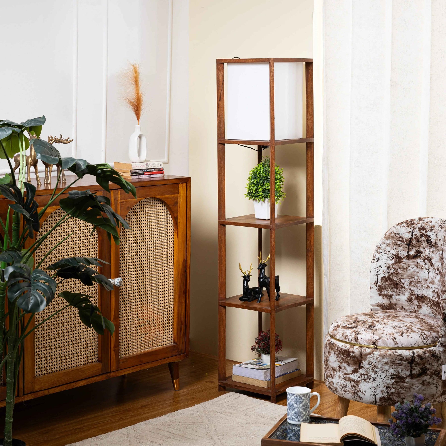 Wooden Shelf Floor Lamp for Living Room
