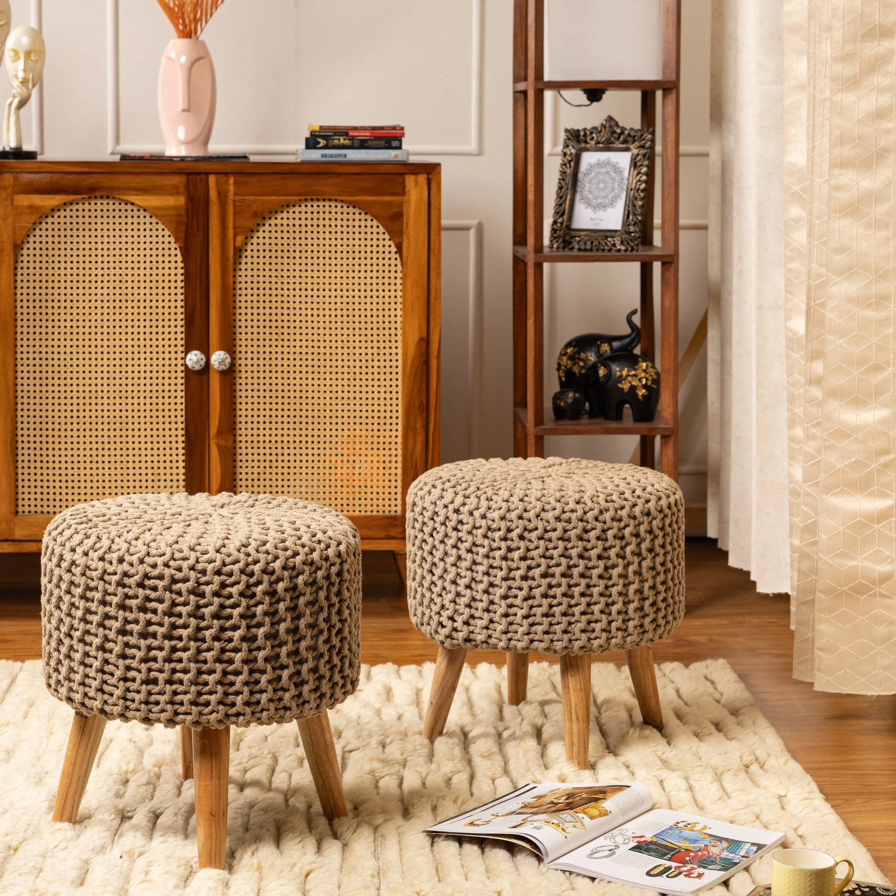 Dori Pouf Stool in Cream-Set of 2