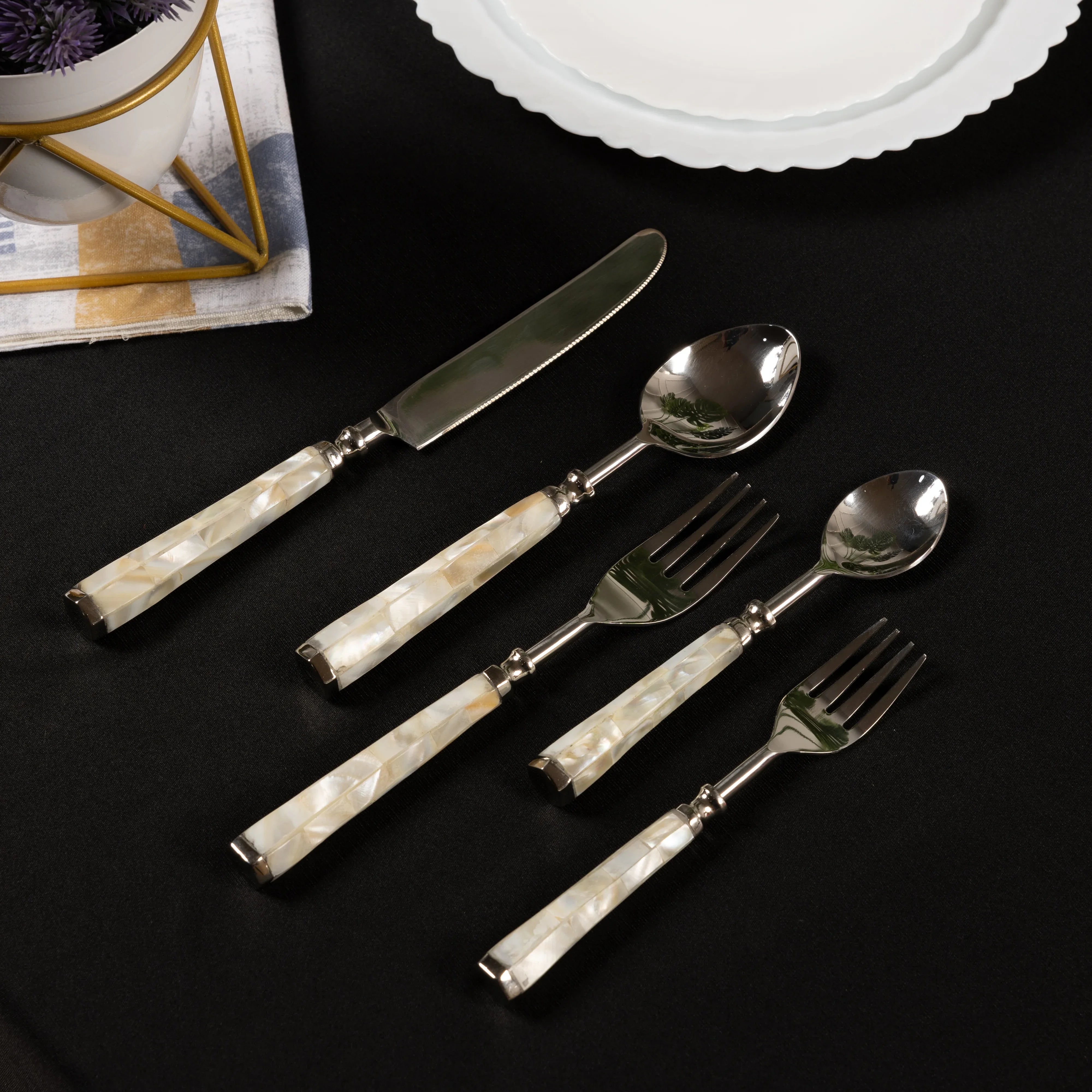 Mother Of Pearl Stainless Steel Cutlery Set Of 5