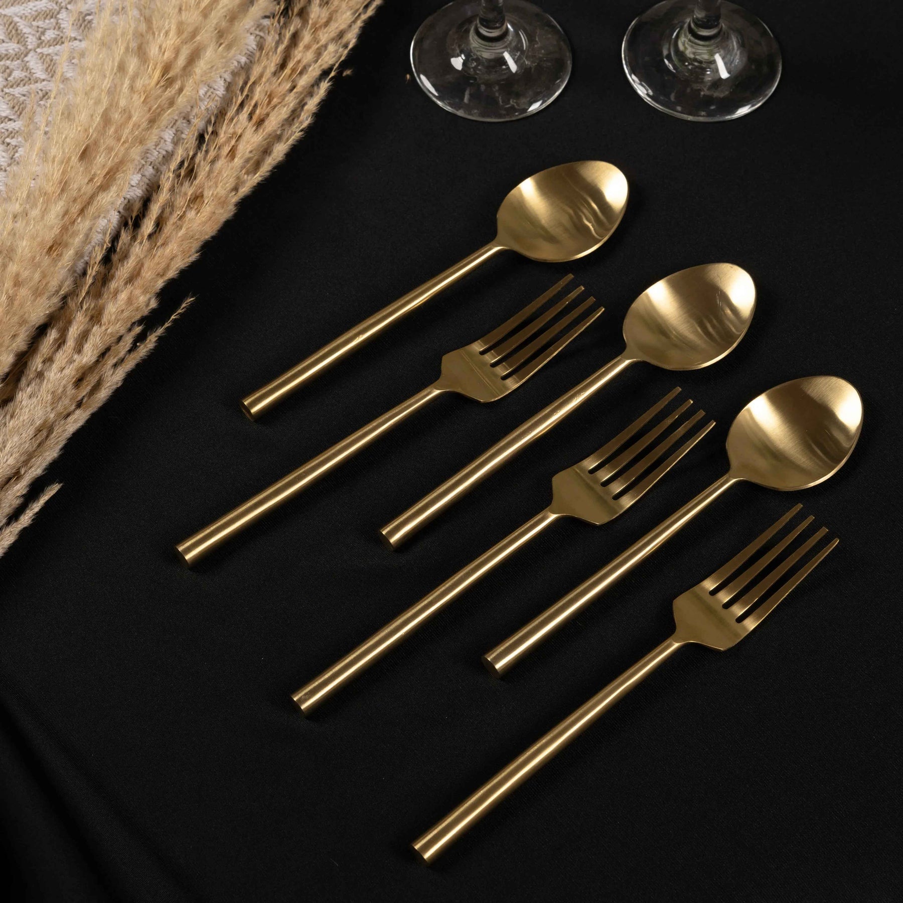 Minimalist Gold Stainless Steel Spoon & Fork Set of 12