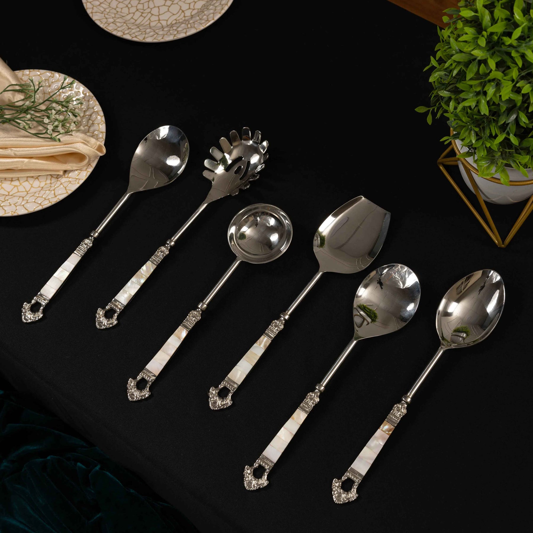 Premium Stainless Steel Serving Set of 6 with Pearl Handle