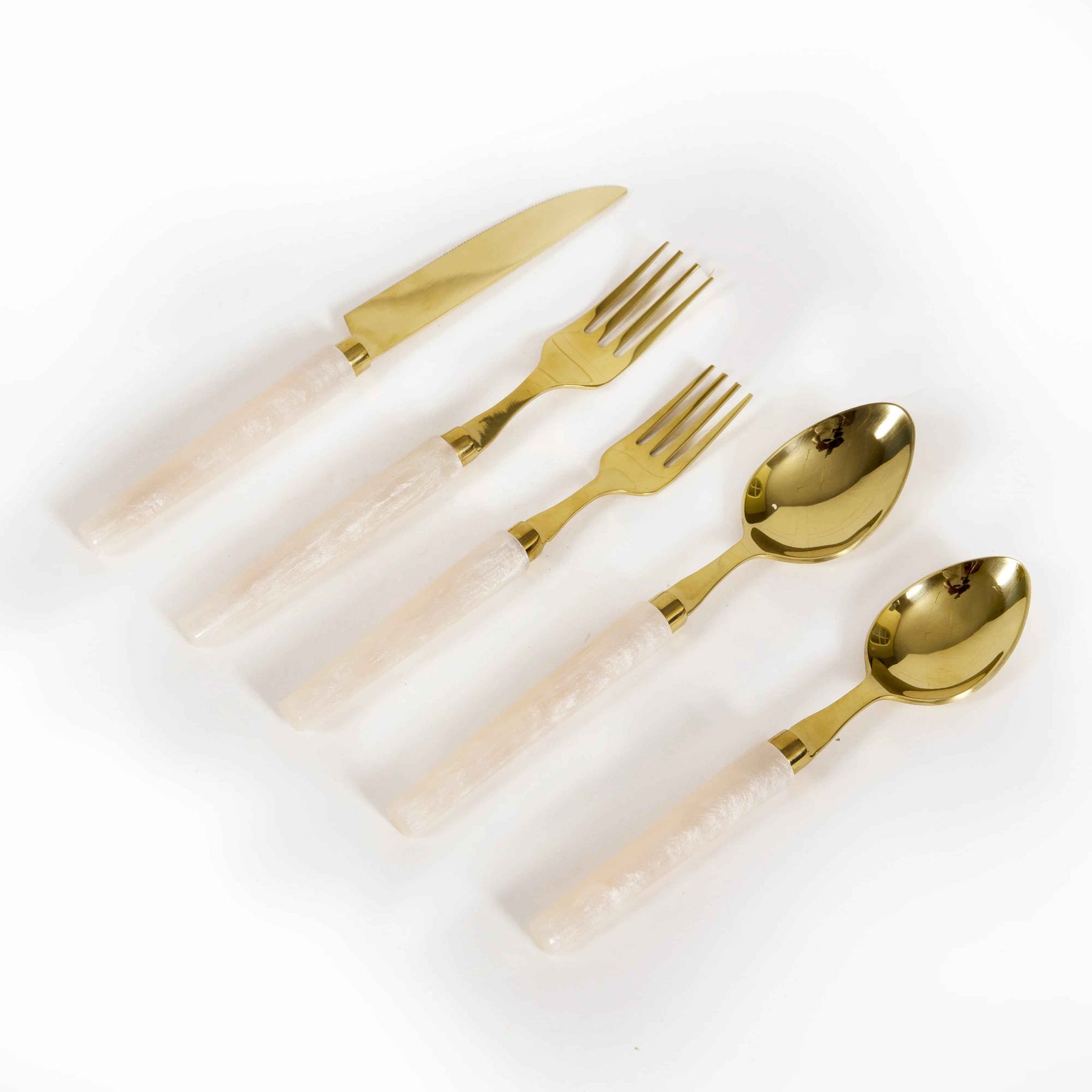 White Resin Stainless Steel Cutlery Set Of 5
