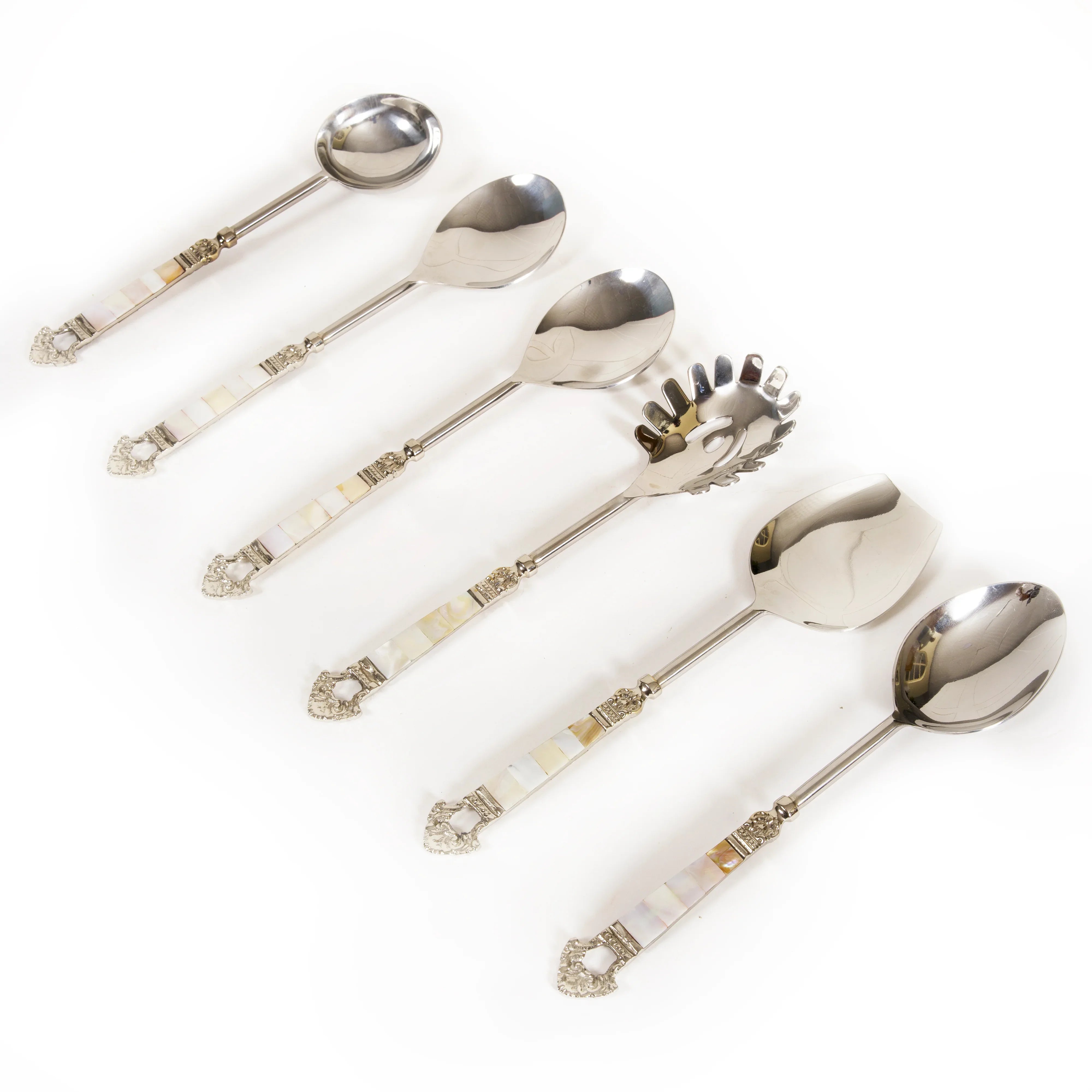 Mother Of Pearl Stainless Steel Salad Serving Spoon Cutlery Set Of 6