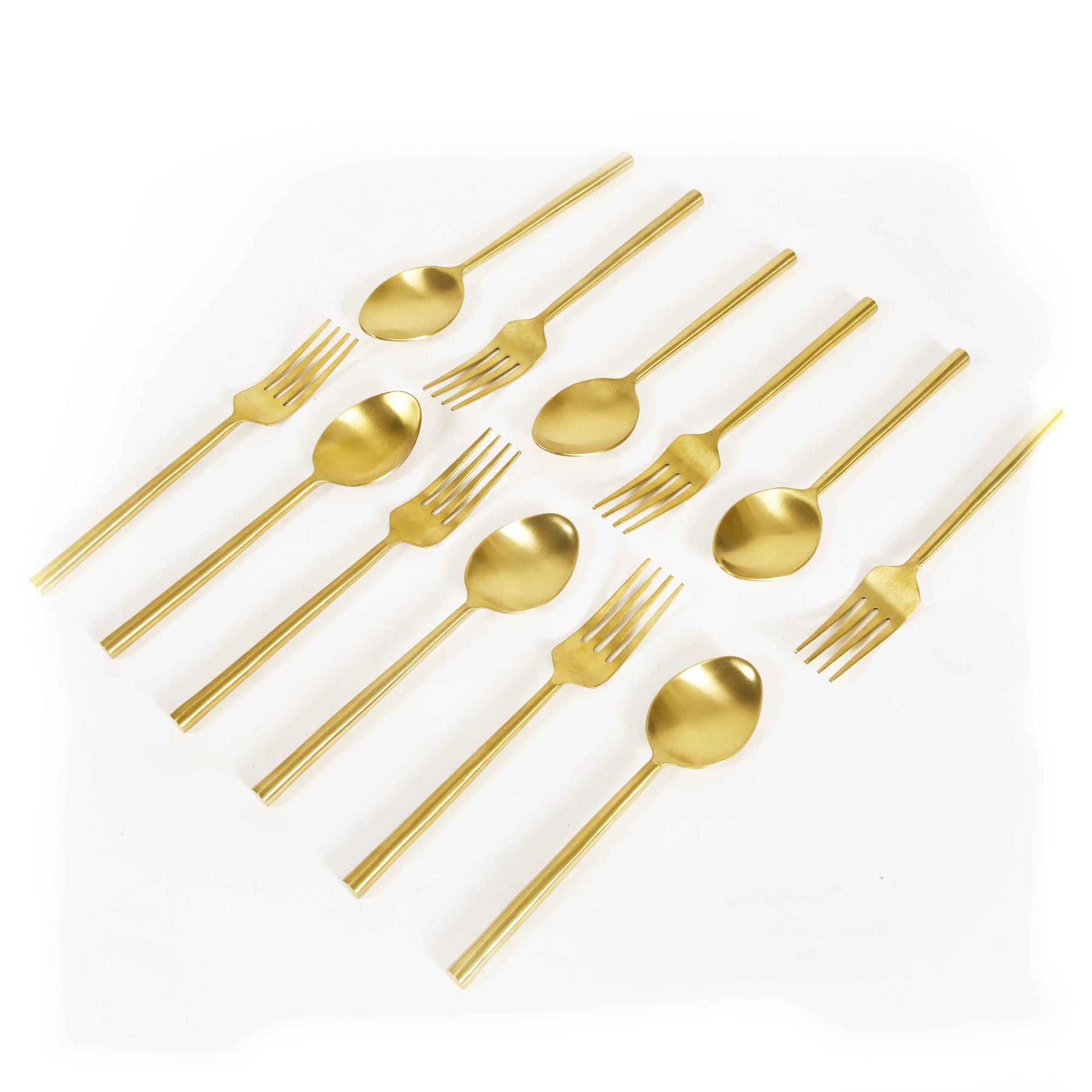 Minimalist Gold Stainless Steel Spoon & Fork Set of 12