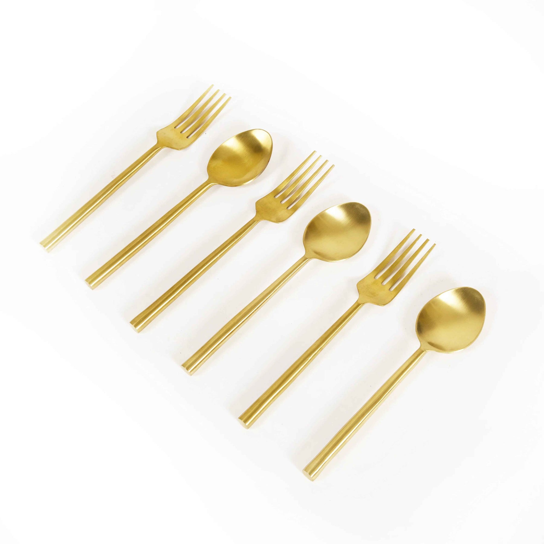 Minimalist Gold Stainless Steel Spoon & Fork Set of 6