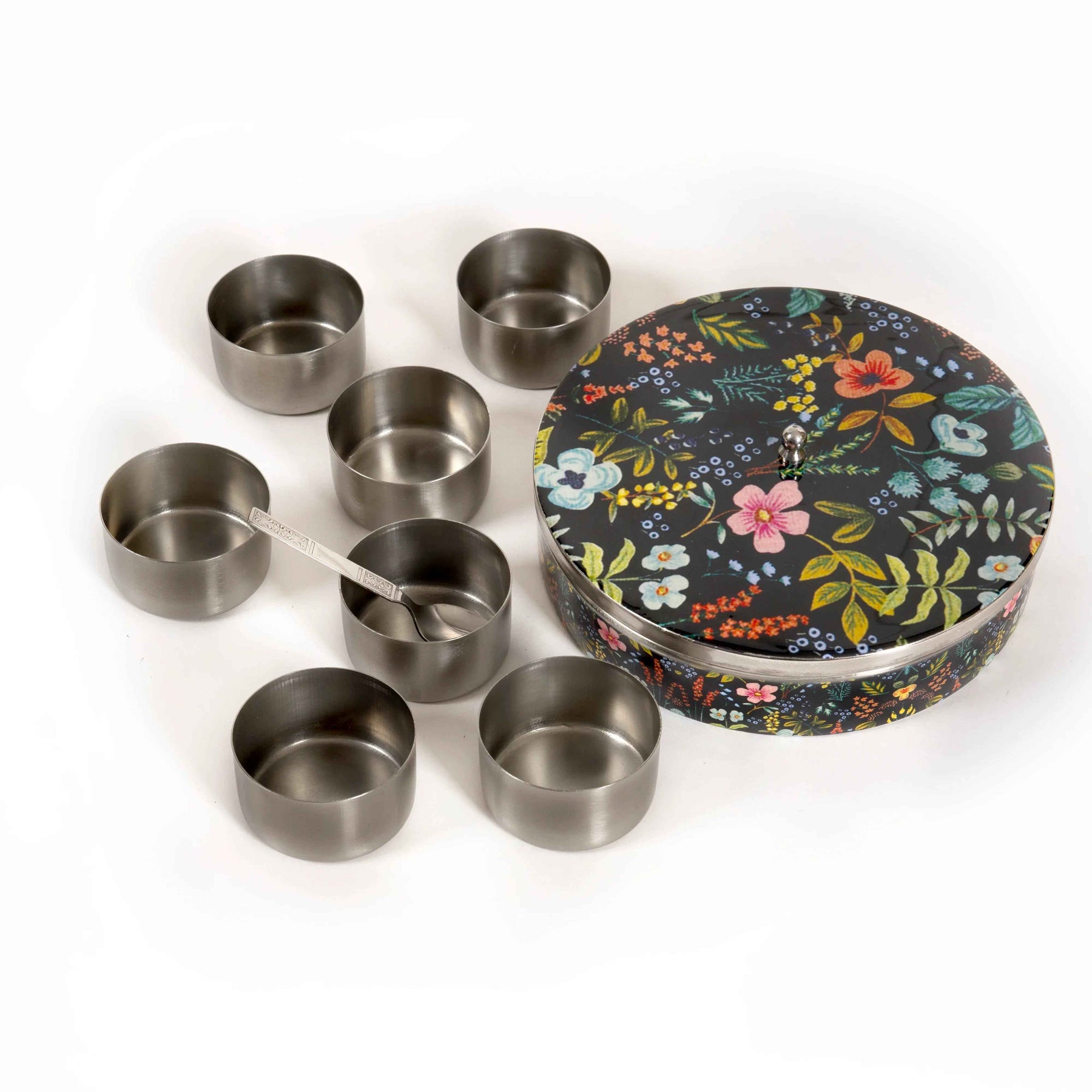 Premium Stainless Steel Masala Box (Spice Box) in Black Blossom