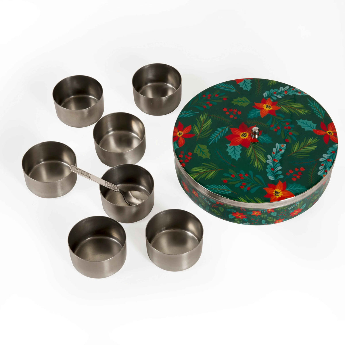 Premium Stainless Steel Masala Box (Spice Box) in Forest Bloom