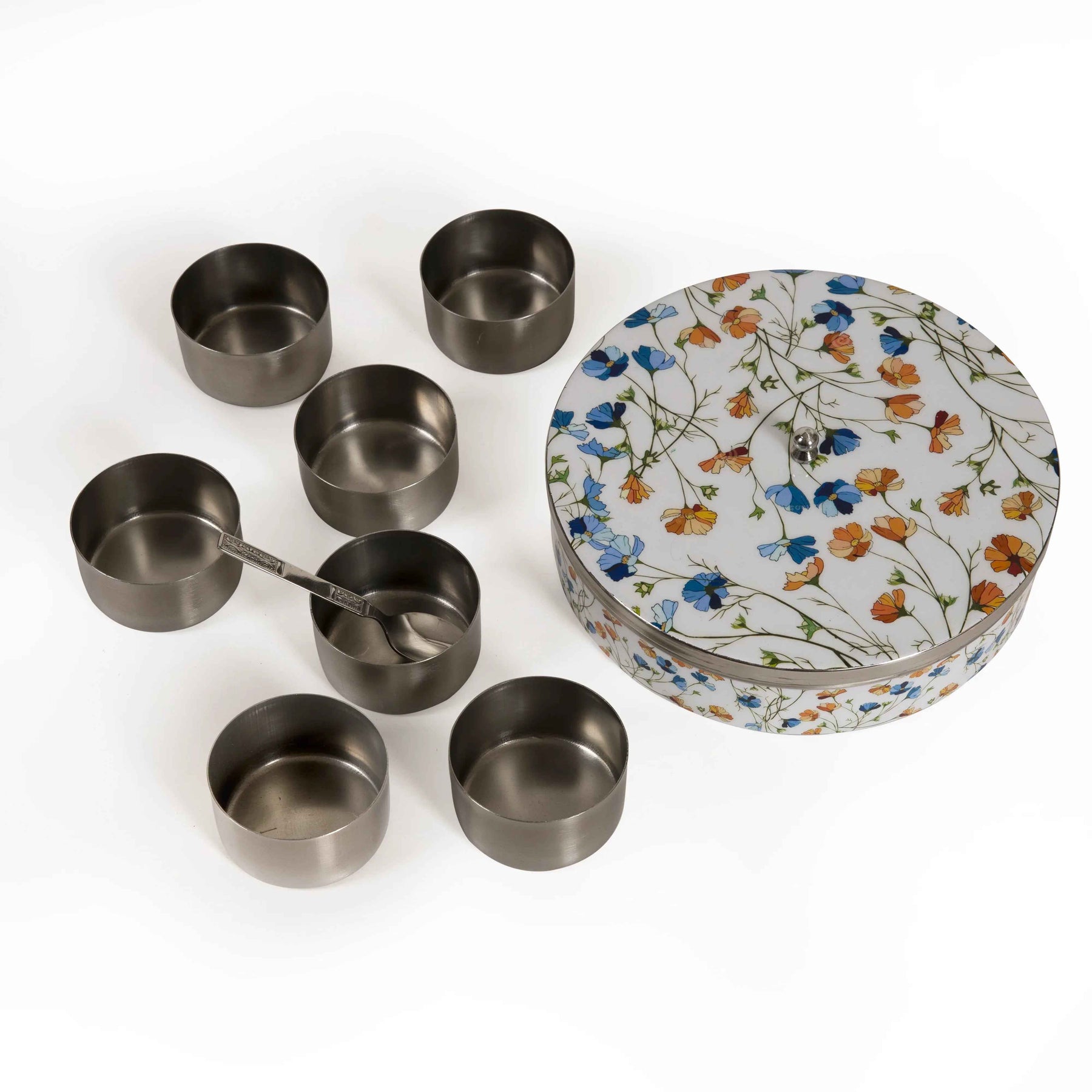 Premium Stainless Steel Masala Box (Spice Box) in Spring Blossom Design