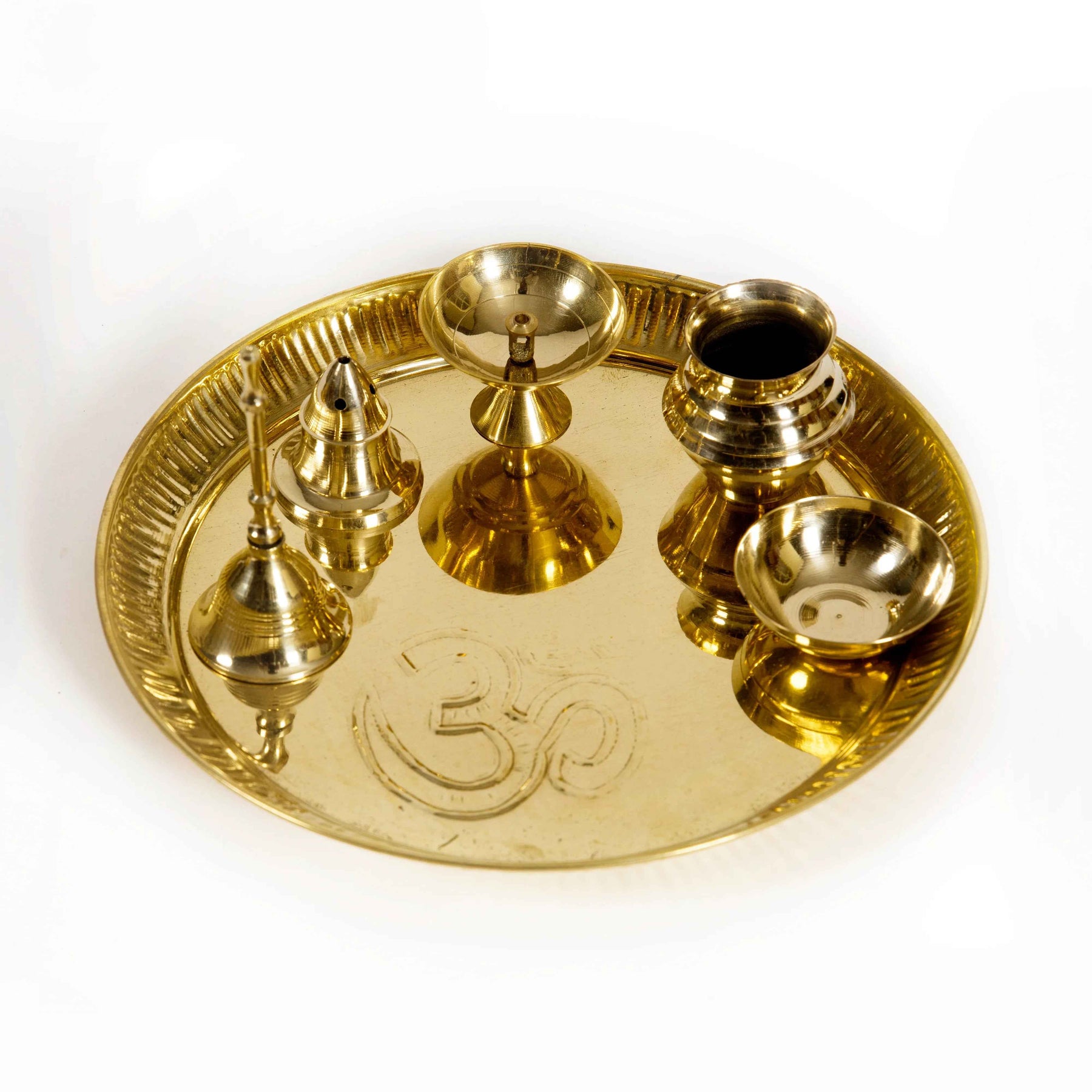 Traditional Golden Pooja Thali Set with Diya & Puja Essentials