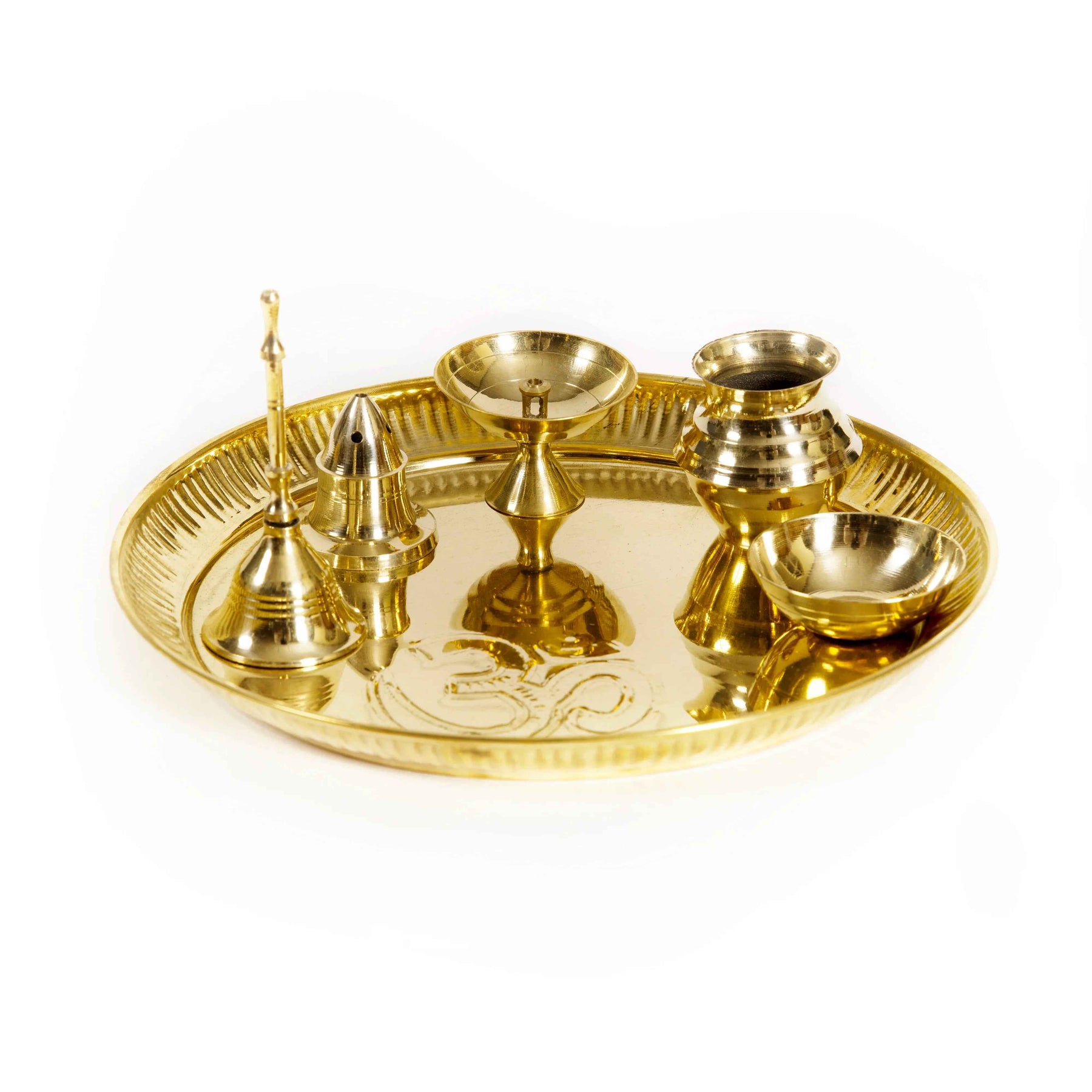 Traditional Golden Pooja Thali Set with Diya & Puja Essentials