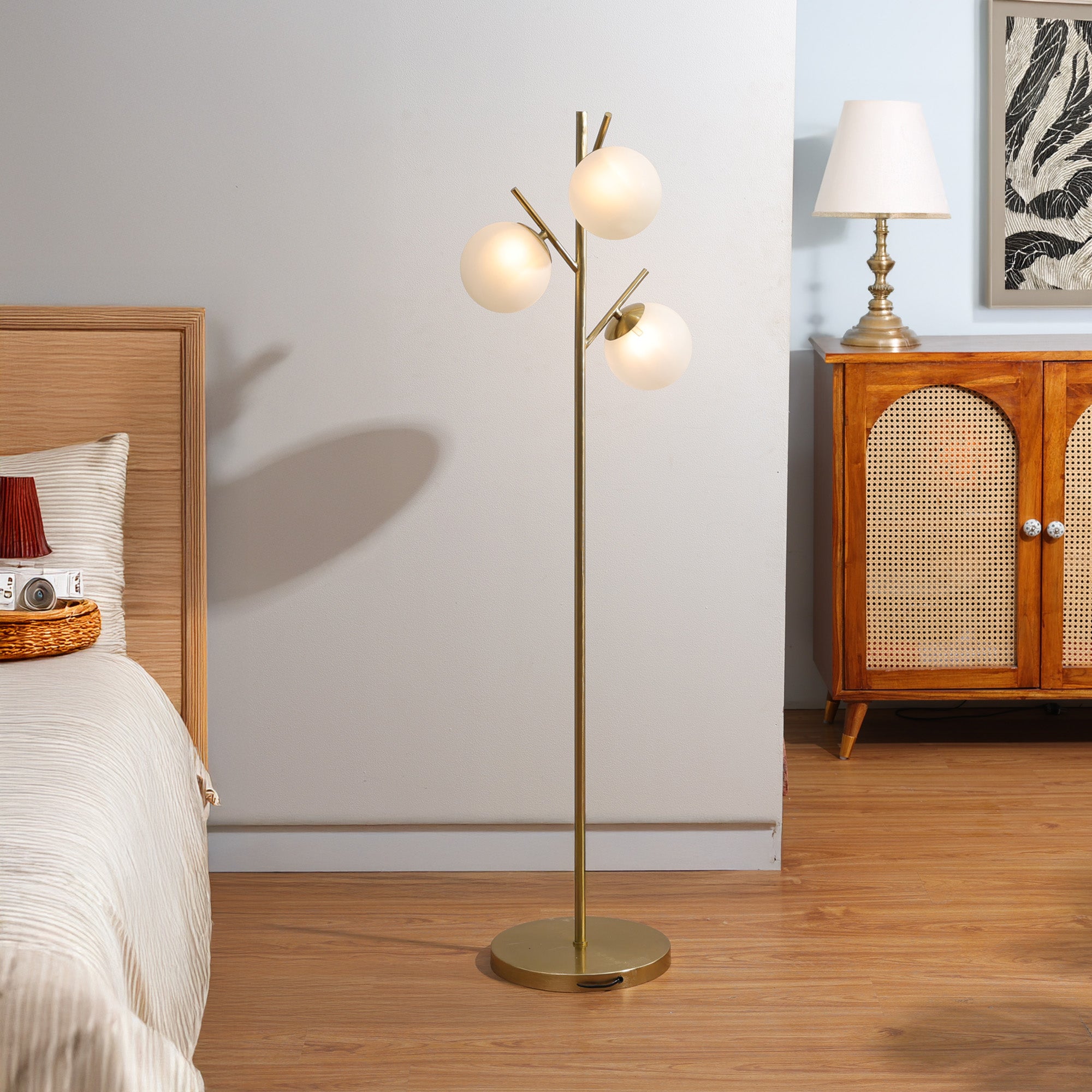 Frosted Glass Globe Spherical-Shaped Floor Lamp for Living Room