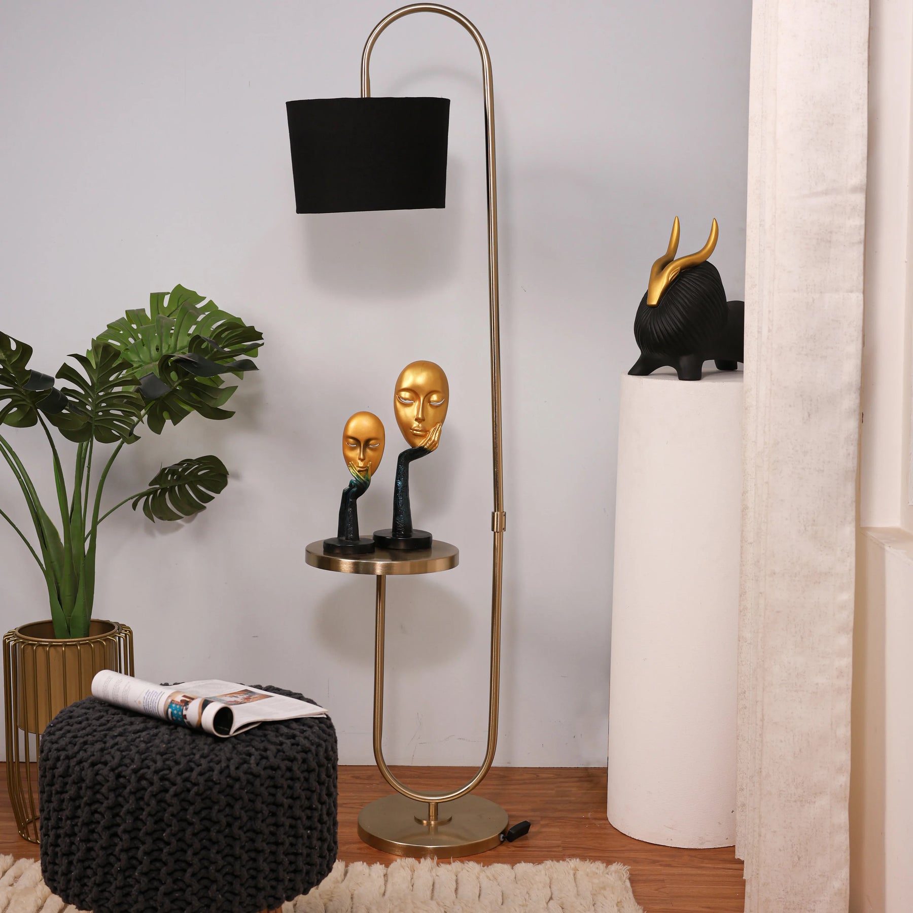 Antique Brass Metal Floor Lamp with Shade Bedroom