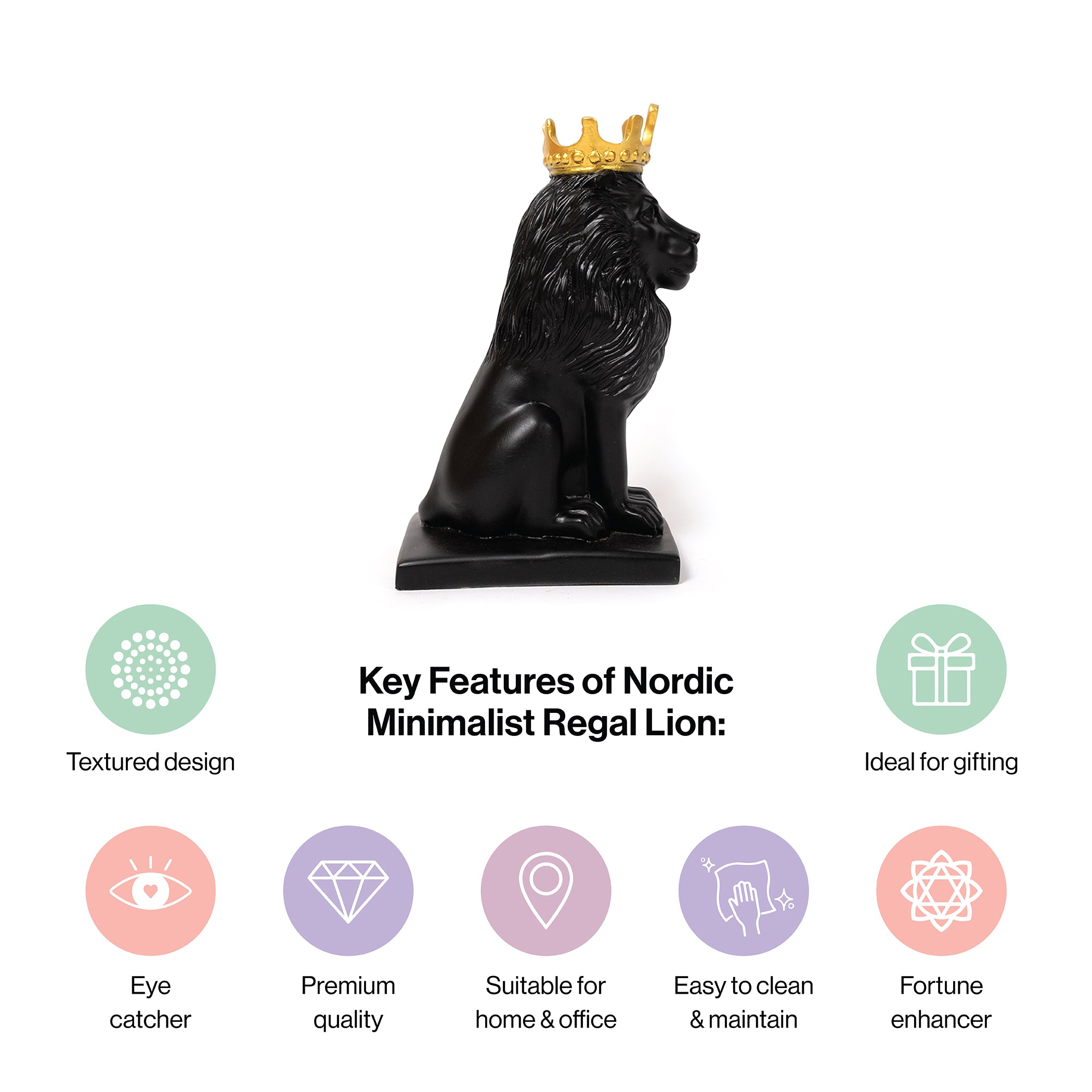 Artistic Nordic Minimalist Regal Lion in Black for Home Decor