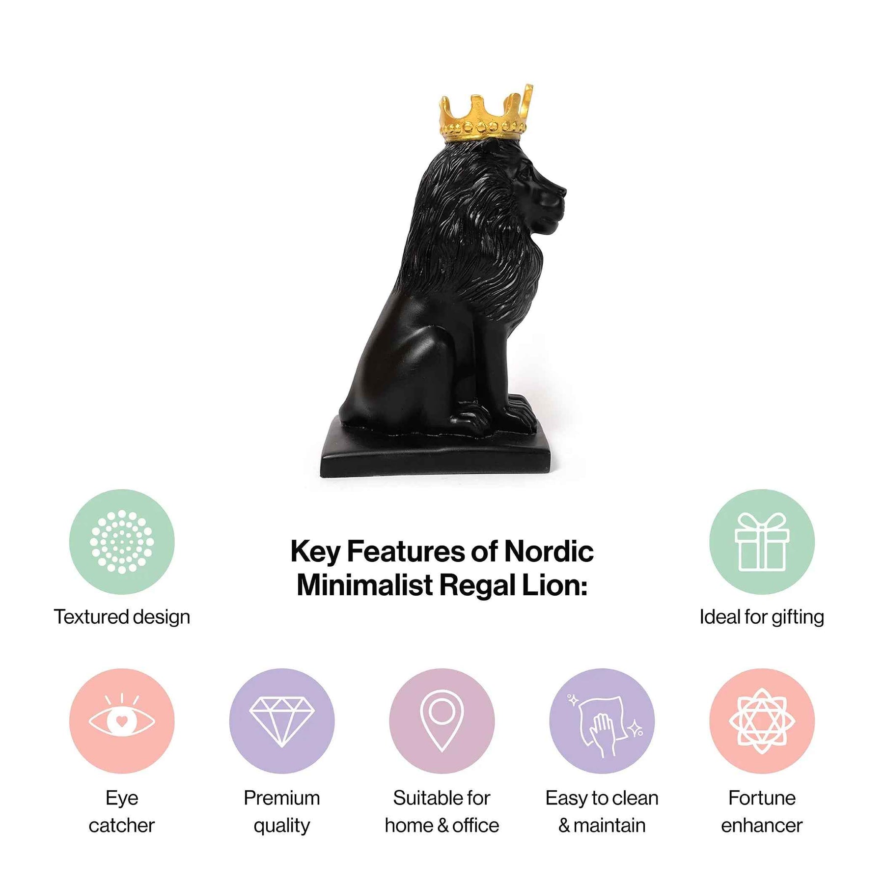 Modern Artistic Black King Lion Decorative Showpiece