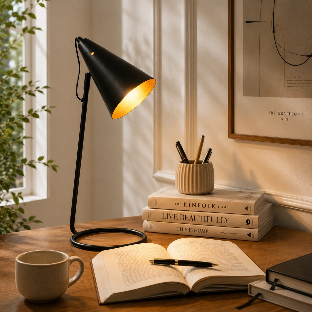 Designer Metal Table Lamp in Black for Living Room & Study