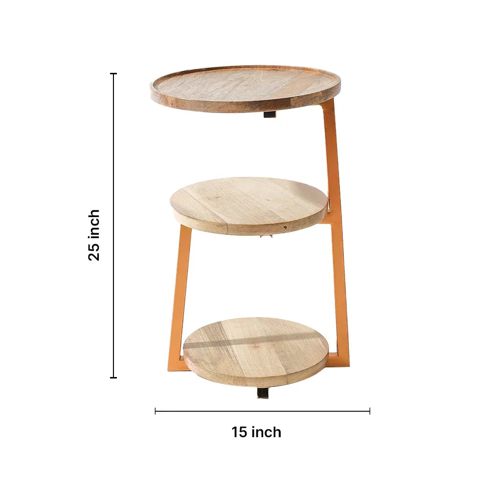 Modern 3-Tiered Mango-Wood Coffee Side End Tables