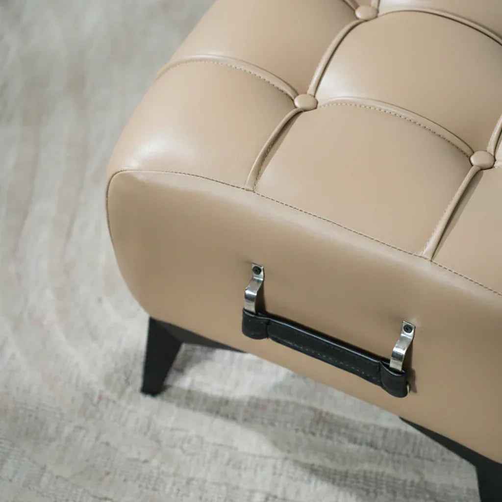 Modern Tufted Leather Ottoman with Handle